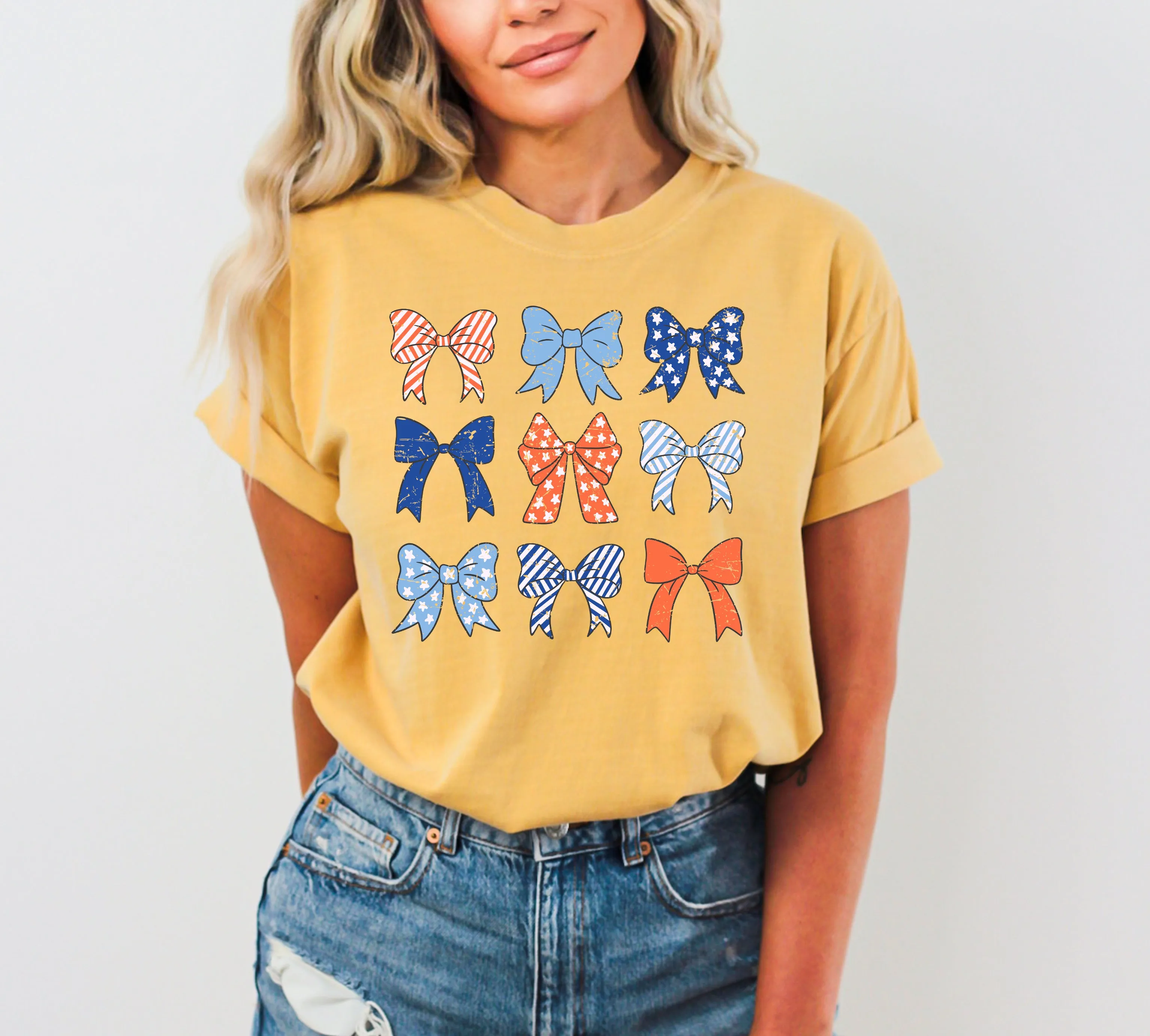 American Bows, Ribbon, Stars and Stripes, Coquette, USA, Independence, Day, Retro, Vintage, Tshirt Comfort Colors T-Shirt sold by Refinery Number One product image thumbnail 5