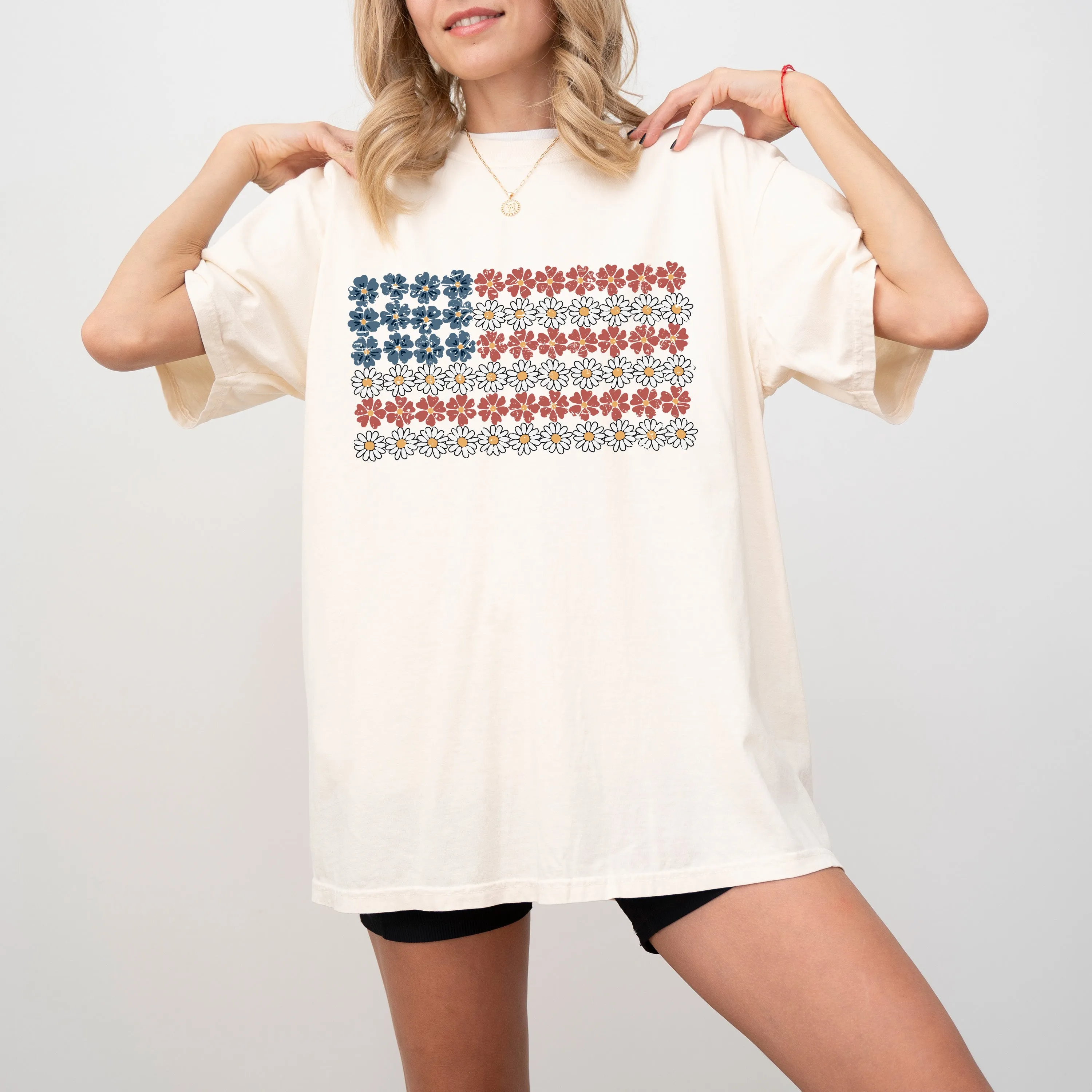 American Flag, Flowers, Red White Blue, Floral, Patriotic, Independence Day, 1776, USA, Tshirt Comfort Colors T-Shirt sold by Refinery Number One product image thumbnail 3