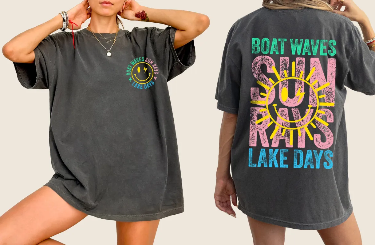 Boat Waves, Sun Rays, Lake Days, Lake Life, Summer, Boating, Lake Hair, Retro, Front and Back, Tshirt Comfort Colors T-Shirt sold by Refinery Number One