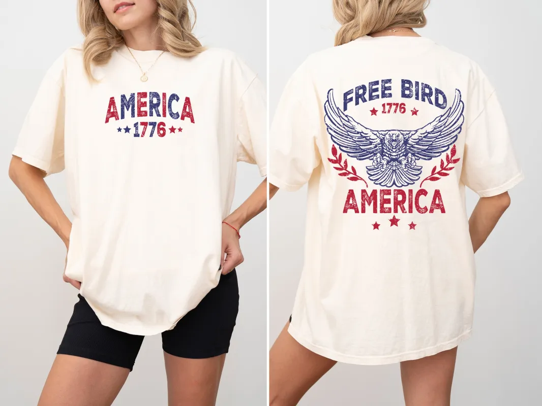 Free Bird, America, Red White Blue, Patriotic, 1776, Retro, Concert, Front And Back, USA, Independence Day, Tshirt Comfort Colors T-Shirt sold by Refinery Number One