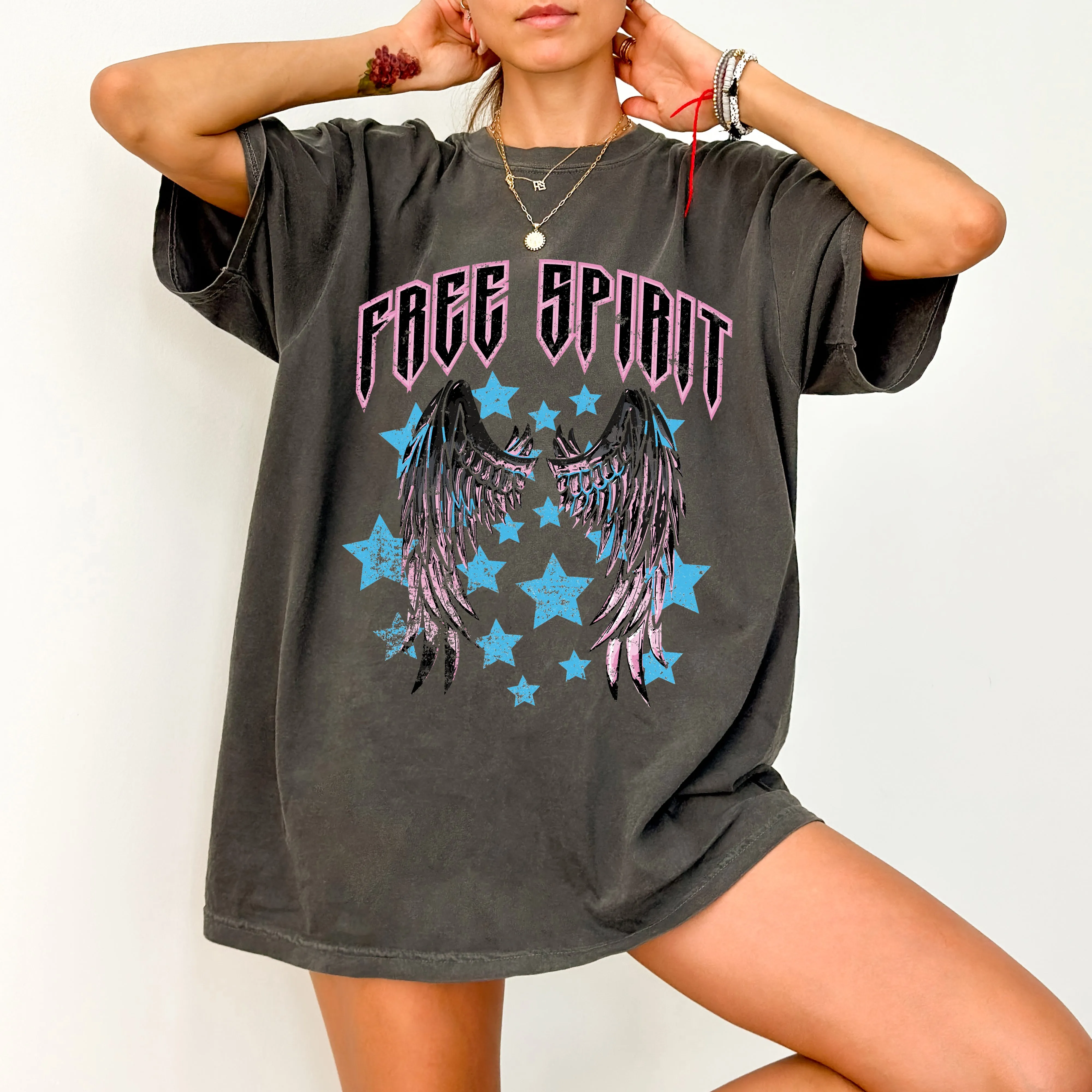 Free Spirit, Wings, Rock, Grunge, Stars, Concert Tee, 80s Rock Music, Tshirt Comfort Colors T-Shirt sold by Refinery Number One