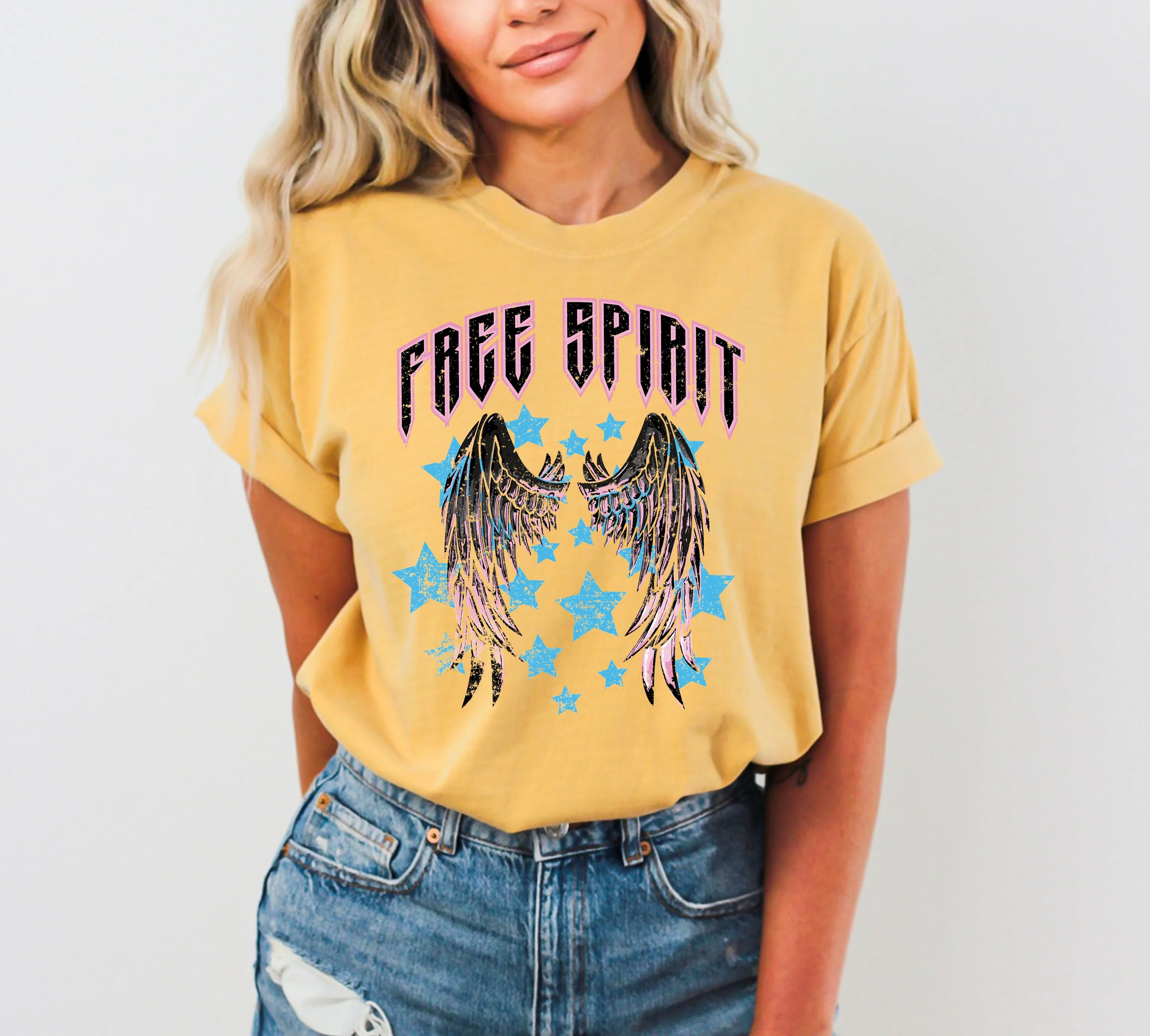 Free Spirit, Wings, Rock, Grunge, Stars, Concert Tee, 80s Rock Music, Tshirt Comfort Colors T-Shirt sold by Refinery Number One product image thumbnail 5