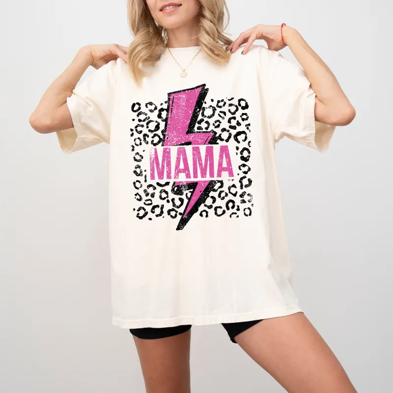 Mama, Retro Lightening Bolt, Leopard Print, Pink, Vintage, Tshirt Comfort Colors T-Shirt sold by Refinery Number One