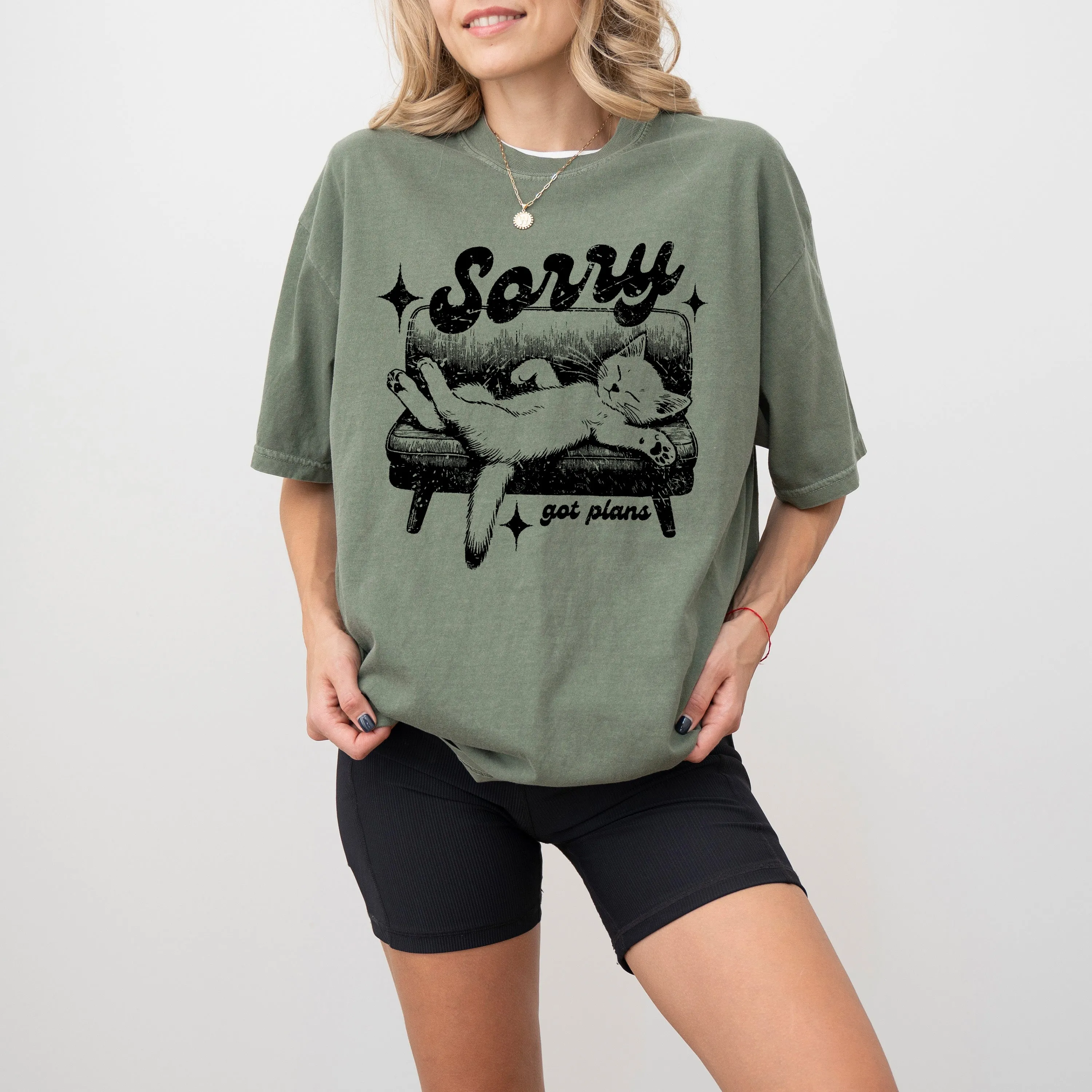 Sorry, Got Plans, Lazy Cat, Aesthetic, Funny, Meme, Tshirt Comfort Colors T-Shirt sold by Refinery Number One