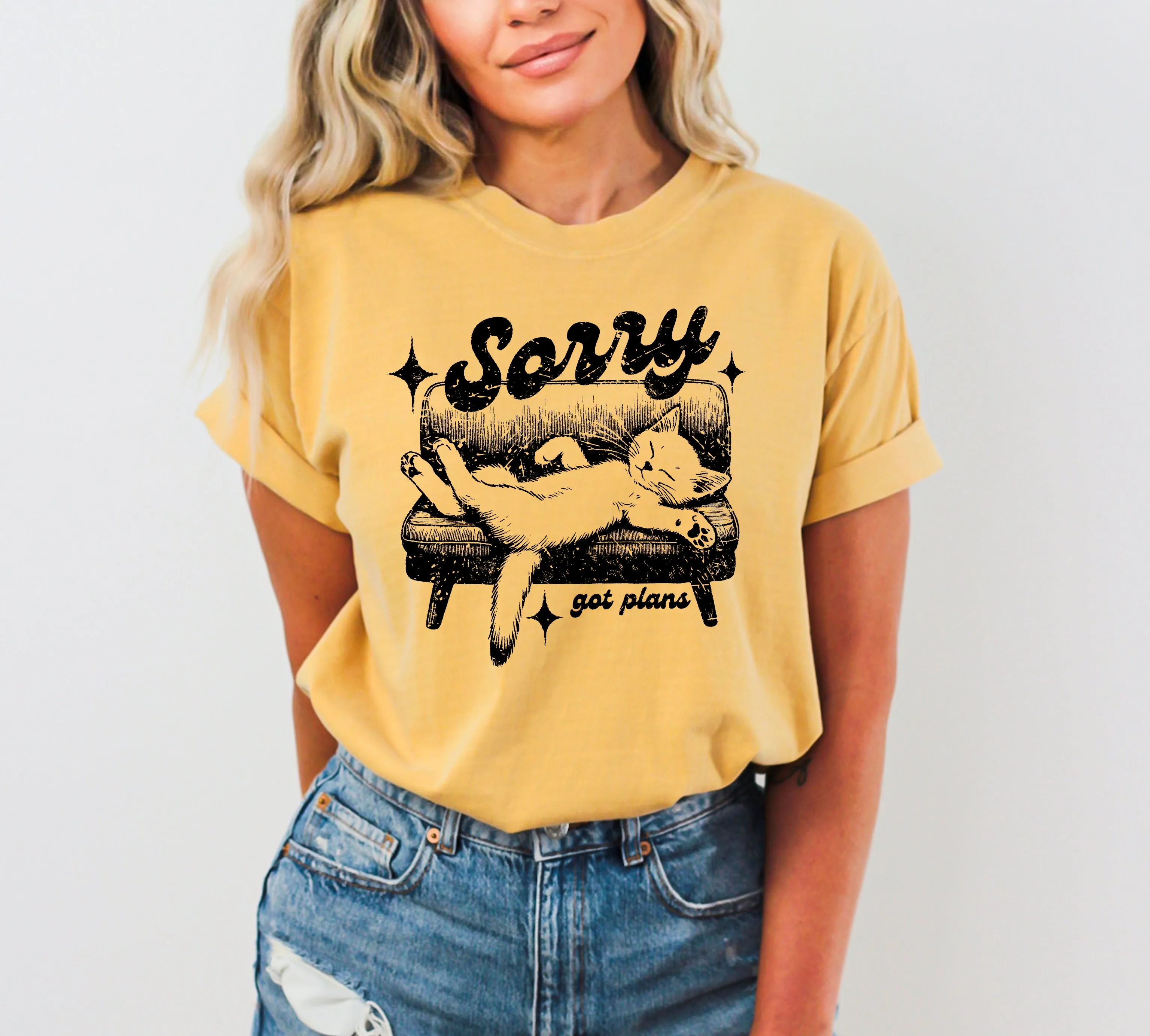 Sorry, Got Plans, Lazy Cat, Aesthetic, Funny, Meme, Tshirt Comfort Colors T-Shirt sold by Refinery Number One product image thumbnail 3