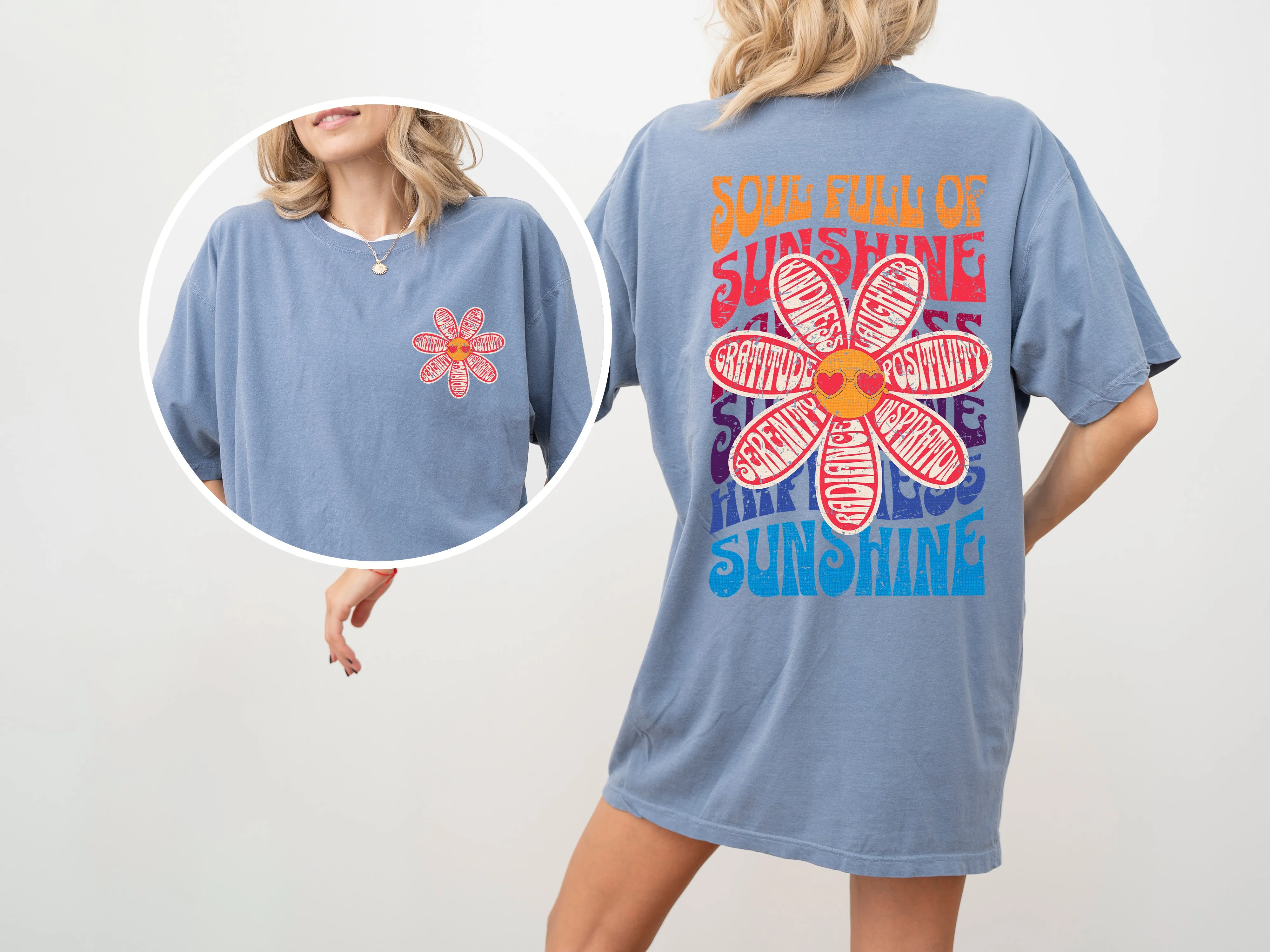 Soul Full Of Sunshine, Happiness, Serenity, Radiance, Inspiration, Positivity, Laughter, Kindness, Gratitude, Flowers, Love, Mental Health, Tshirt Comfort Colors T-Shirt sold by Refinery Number One product image thumbnail 4