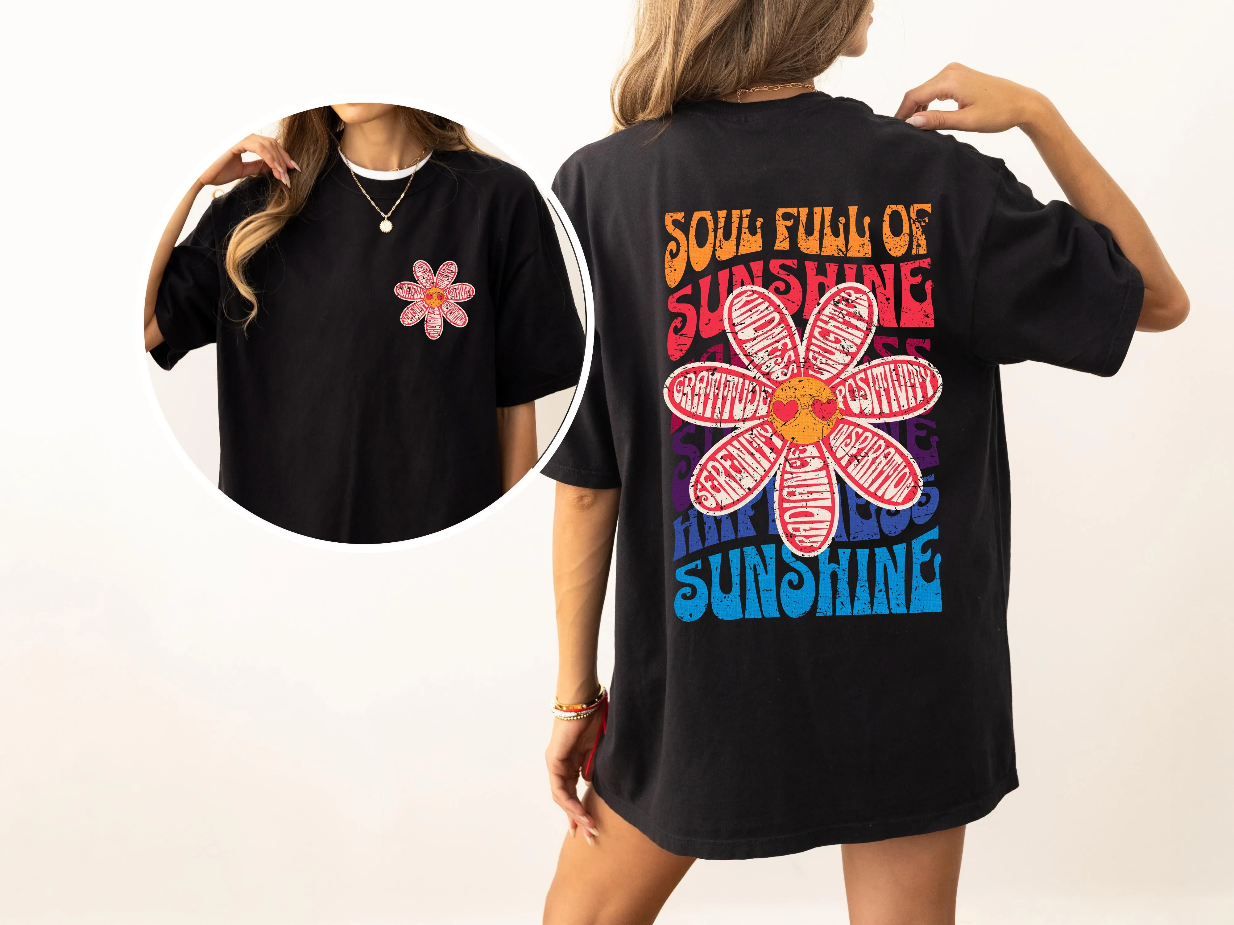 Soul Full Of Sunshine, Happiness, Serenity, Radiance, Inspiration, Positivity, Laughter, Kindness, Gratitude, Flowers, Love, Mental Health, Tshirt Comfort Colors T-Shirt sold by Refinery Number One
