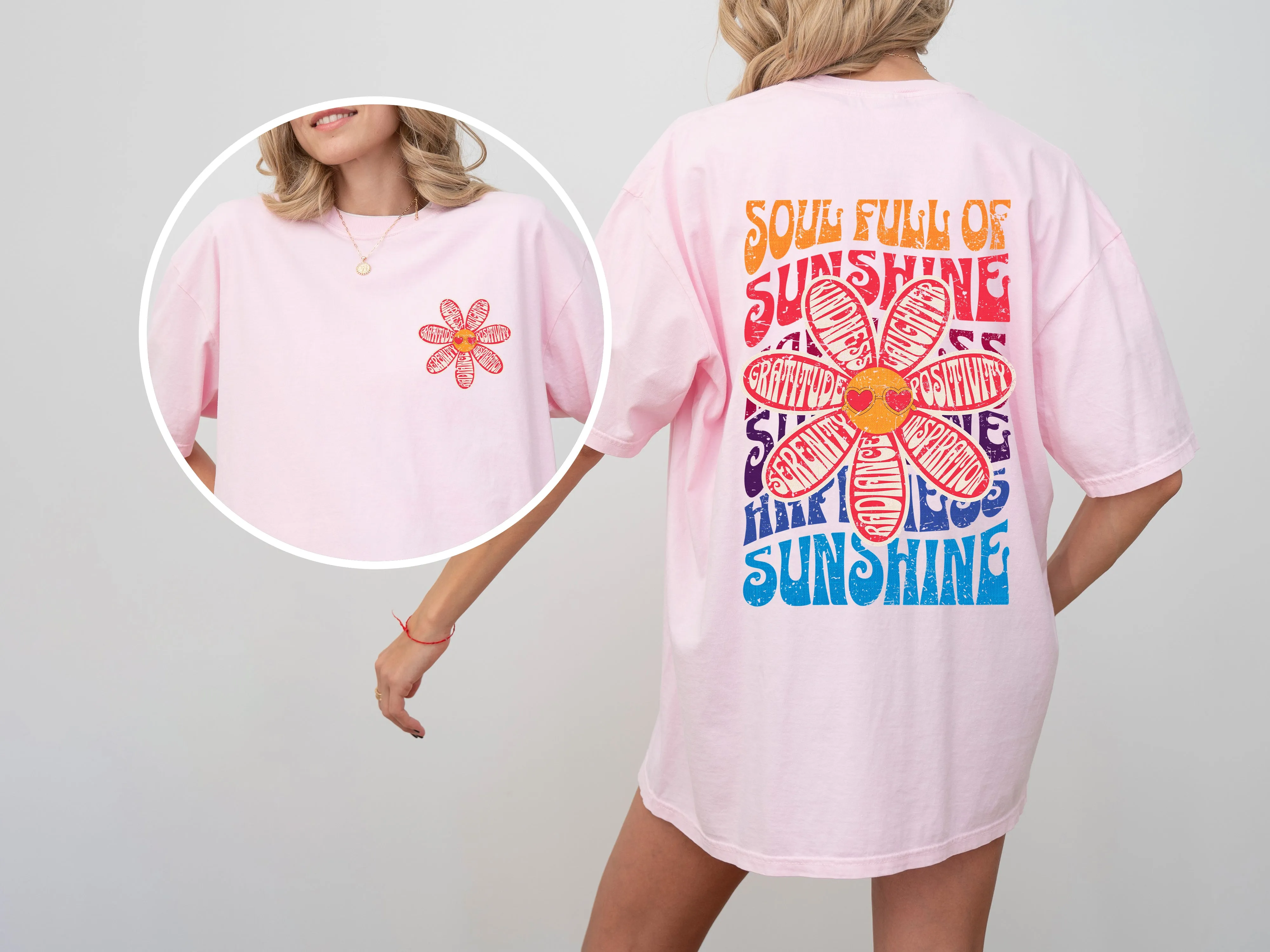 Soul Full Of Sunshine, Happiness, Serenity, Radiance, Inspiration, Positivity, Laughter, Kindness, Gratitude, Flowers, Love, Mental Health, Tshirt Comfort Colors T-Shirt sold by Refinery Number One product image thumbnail 2