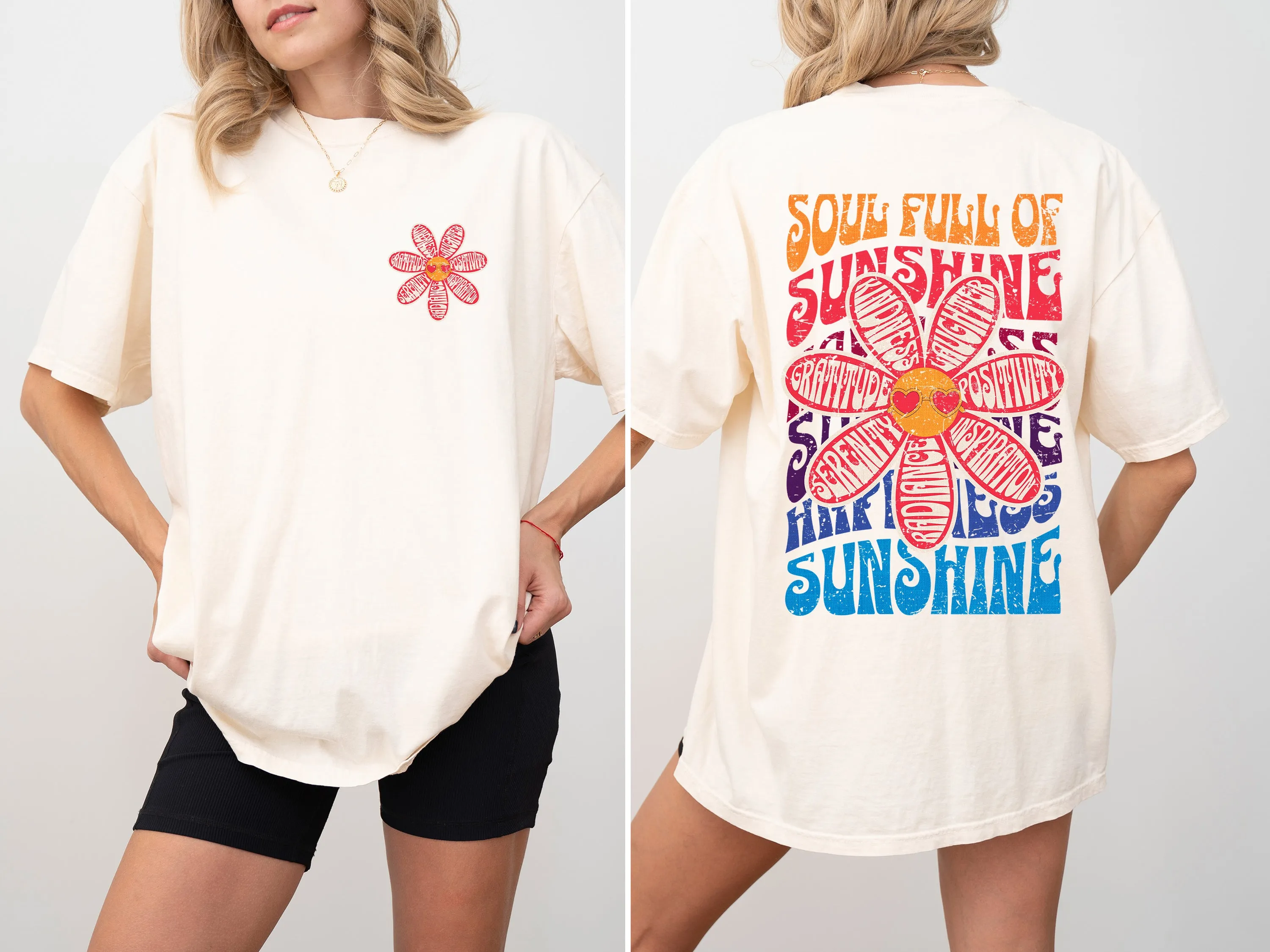 Soul Full Of Sunshine, Happiness, Serenity, Radiance, Inspiration, Positivity, Laughter, Kindness, Gratitude, Flowers, Love, Mental Health, Tshirt Comfort Colors T-Shirt sold by Refinery Number One product image thumbnail 5