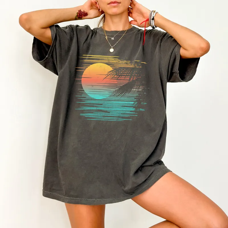 Summer Sunset, Beach Vibes, Palm Tree, Lined, Hot Girl Summer, Tshirt Comfort Colors T-Shirt sold by Refinery Number One