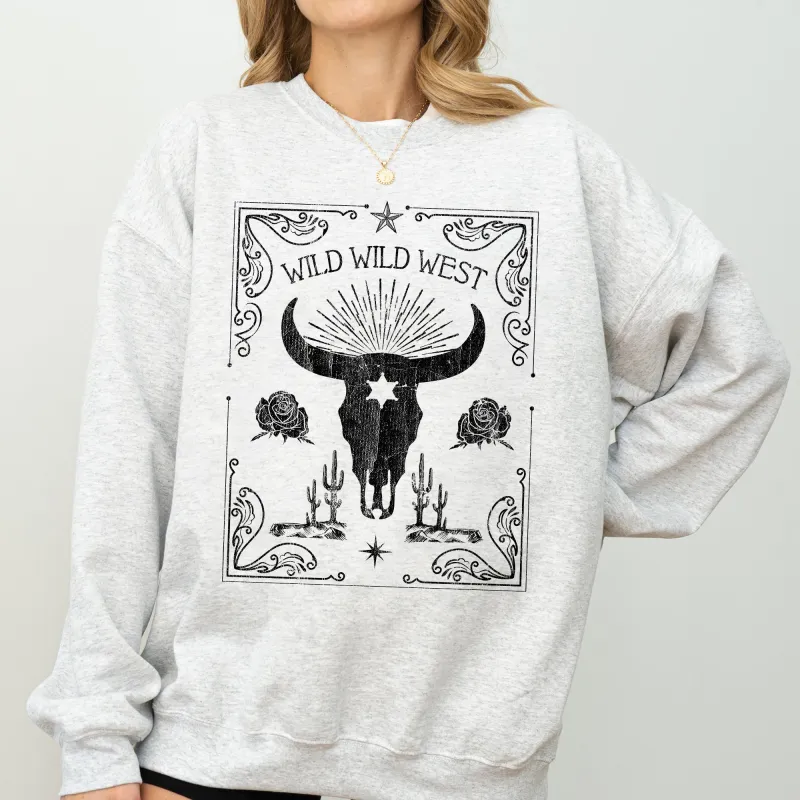 Wild Wild West, Skull, Cattle, Cowboy, Cowgirl, Sweatshirt sold by Refinery Number One