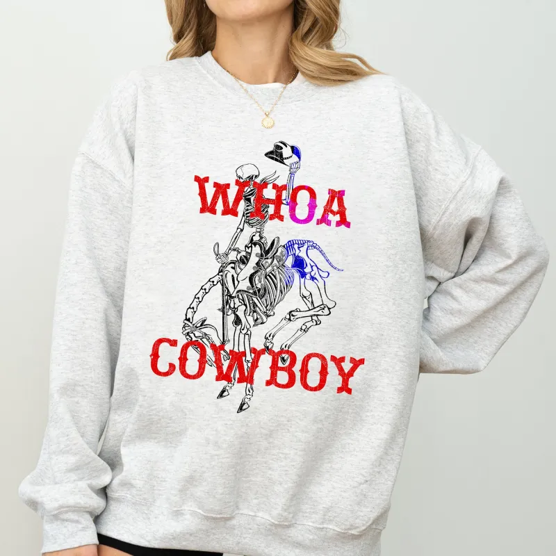 Whoa Cowboy, Horse, Bronco Ride, Rodeo, Skeleton, Sweatshirt made by Refinery Number One