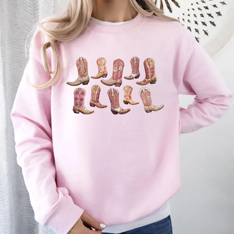 Colorful Pink Cowboy Boots, Western, Cowgirl, Sweatshirt sold by Refinery Number One