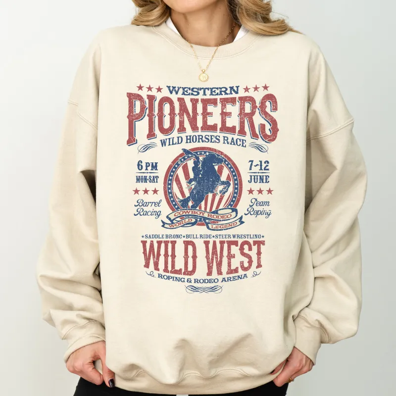 Bronco Riding, Wild Horse Race, Cowboy, Cowgirl Sweatshirt sold by Refinery Number One