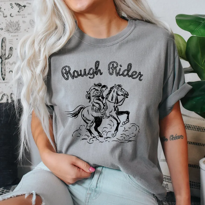 Rough Rider, Rodeo, Cowgirl, Horse, Bronco, Cowboy Tshirt Comfort Colors T-Shirt sold by Refinery Number One