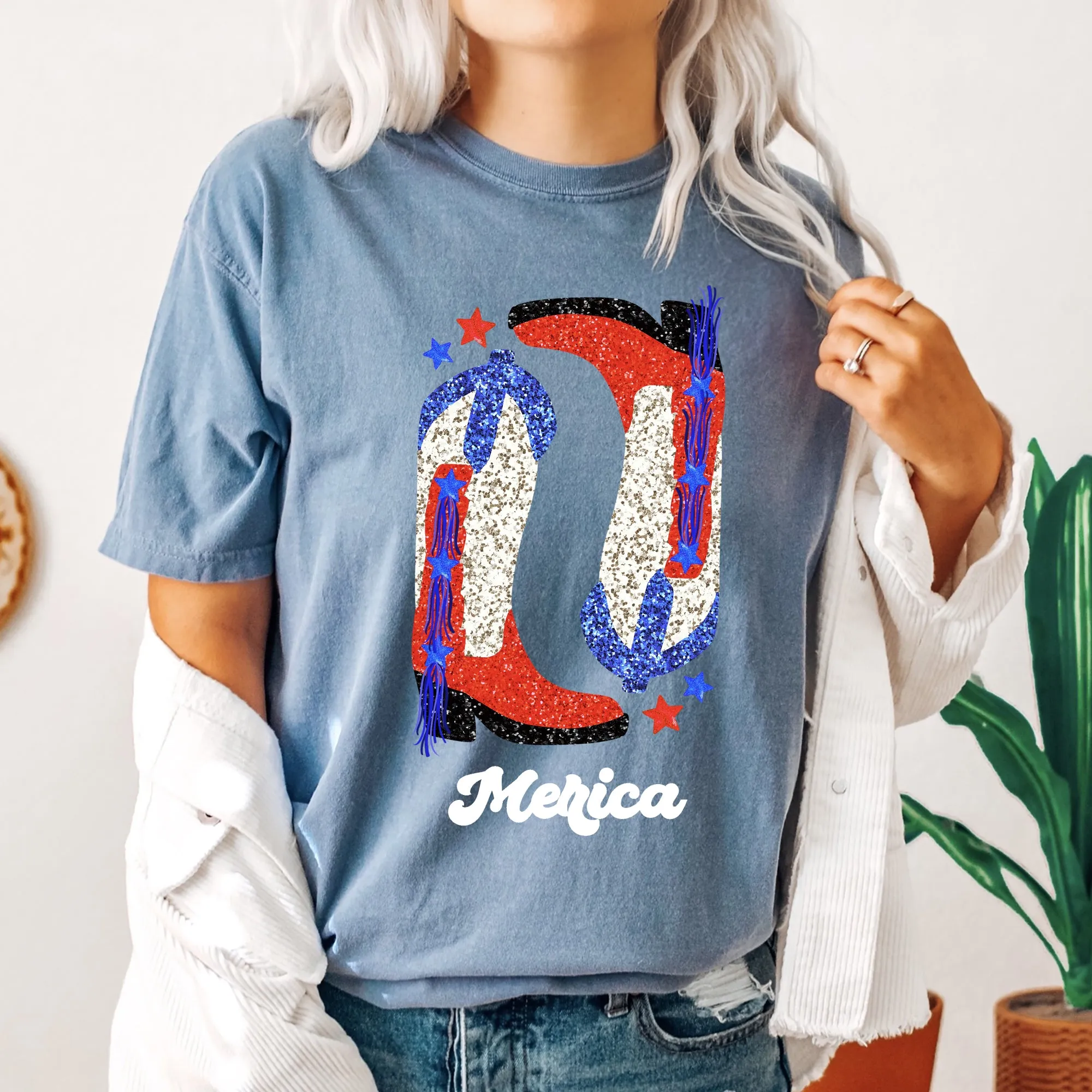 Cowgirl Boots, FauxGlitter, Western, Country, Cowboy, Tshirt Comfort Colors T-Shirt sold by Refinery Number One product image thumbnail 2