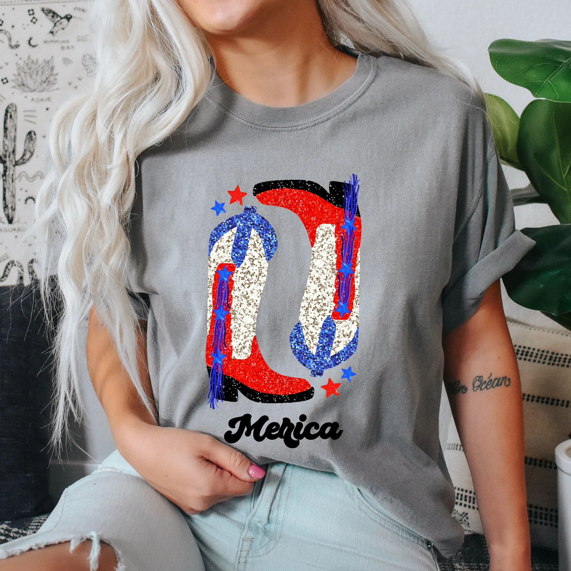 Cowgirl Boots, FauxGlitter, Western, Country, Cowboy, Tshirt Comfort Colors T-Shirt sold by Refinery Number One product image thumbnail 5