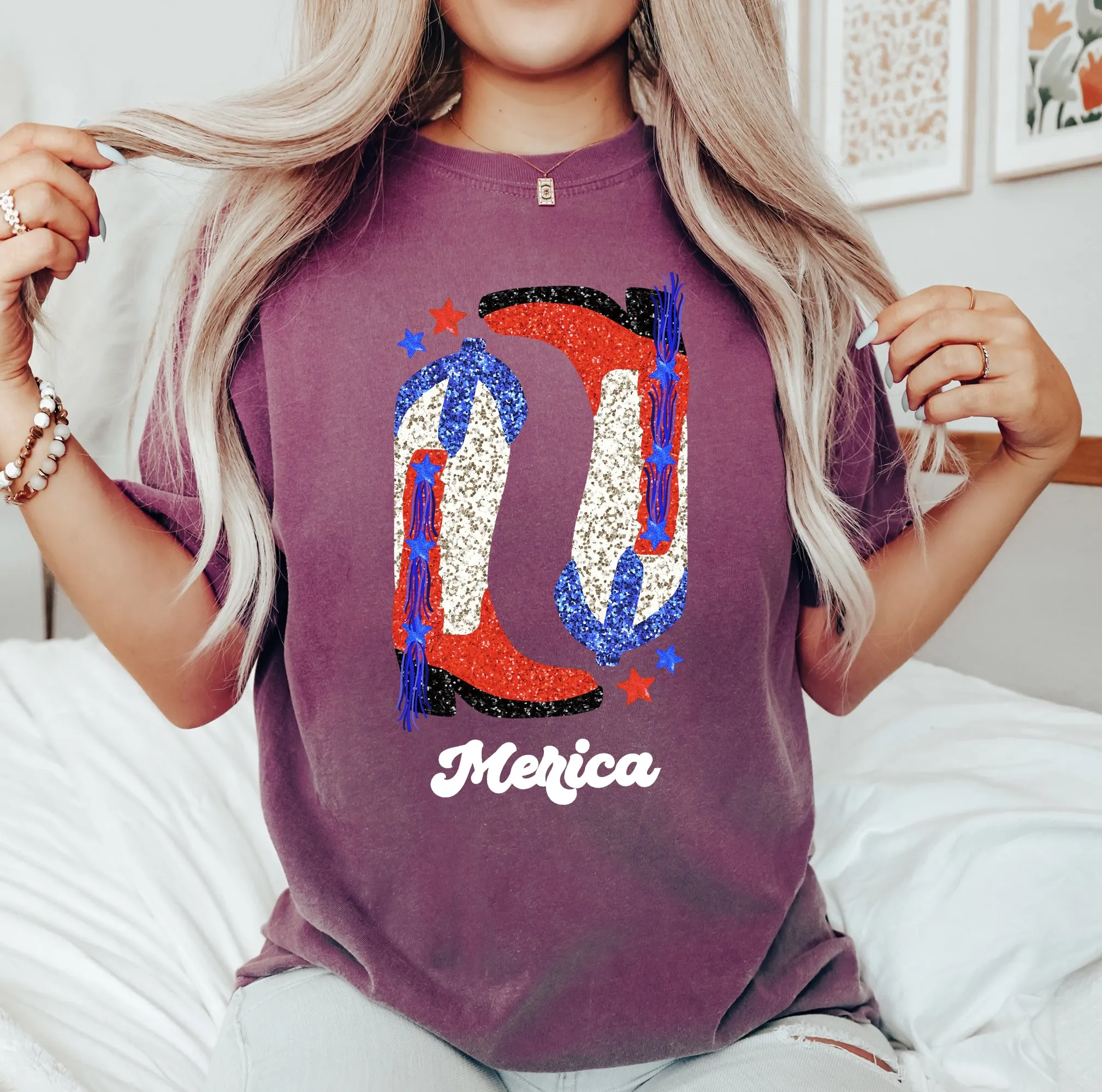 Cowgirl Boots, FauxGlitter, Western, Country, Cowboy, Tshirt Comfort Colors T-Shirt sold by Refinery Number One product image thumbnail 3