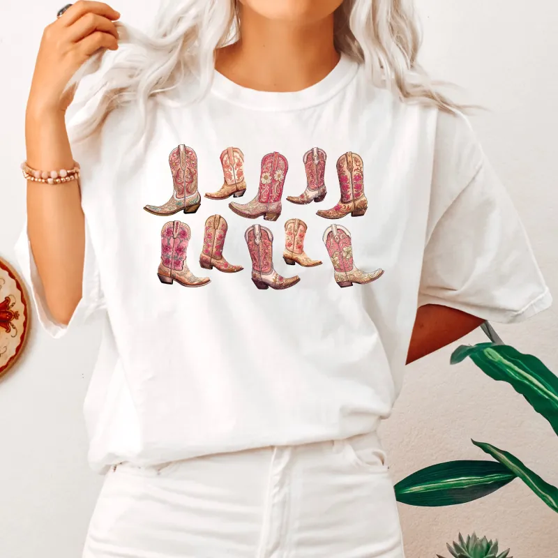 Colorful Pink Cowboy Boots, Western, Cowgirl, Country, Tshirt Comfort Colors T-Shirt sold by Refinery Number One