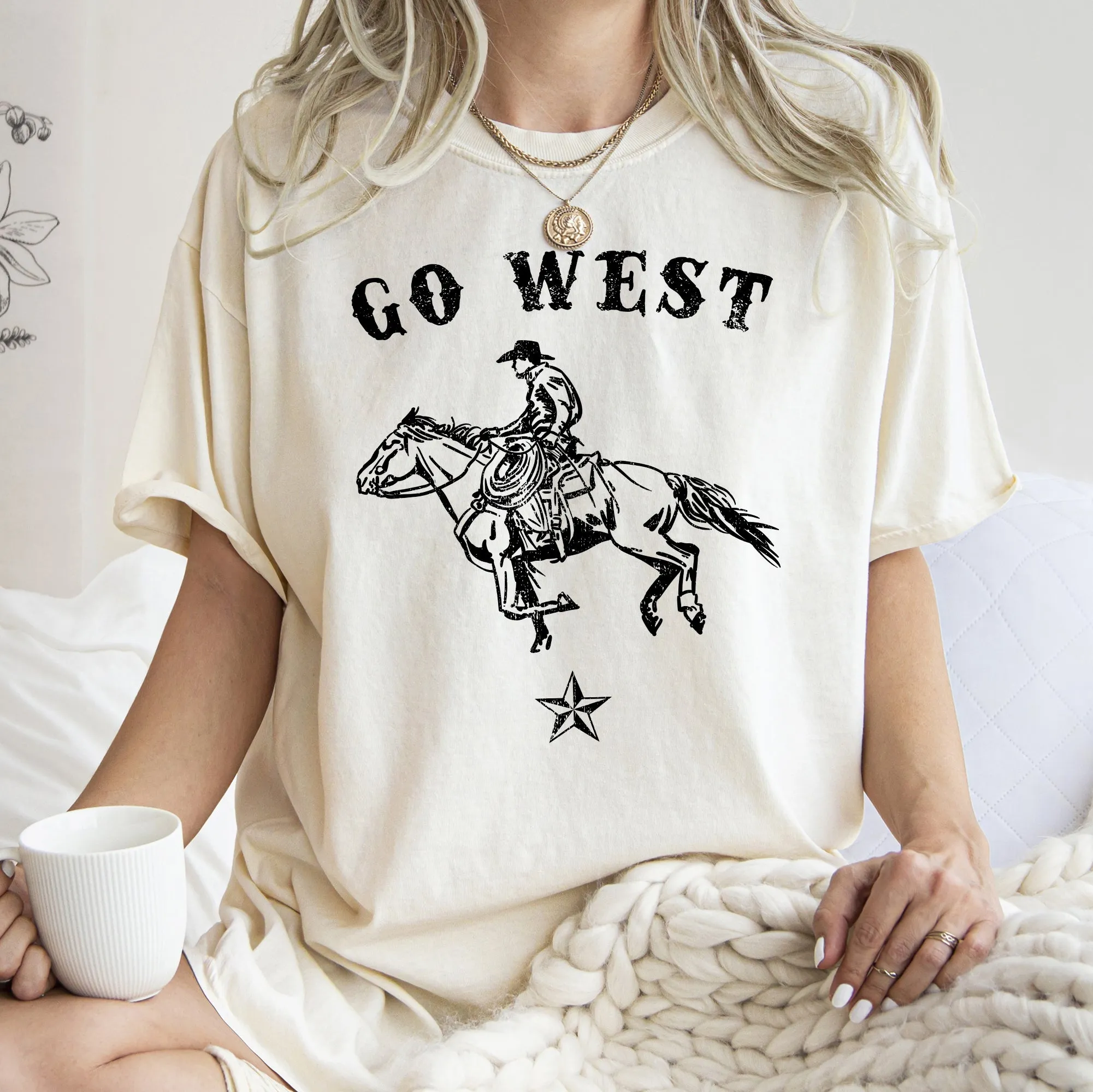 Go West, Cowboy, Horse, Western, Retro, Vintage, Tshirt Comfort Colors T-Shirt sold by Refinery Number One product image thumbnail 2