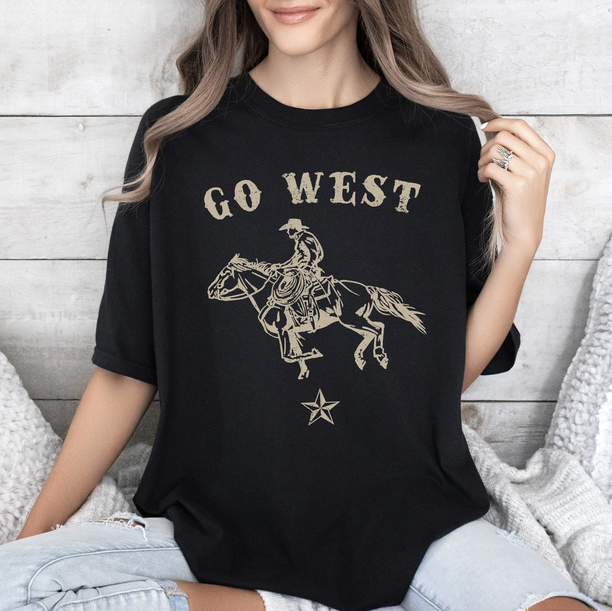 Go West, Cowboy, Horse, Western, Retro, Vintage, Tshirt Comfort Colors T-Shirt sold by Refinery Number One product image thumbnail 4