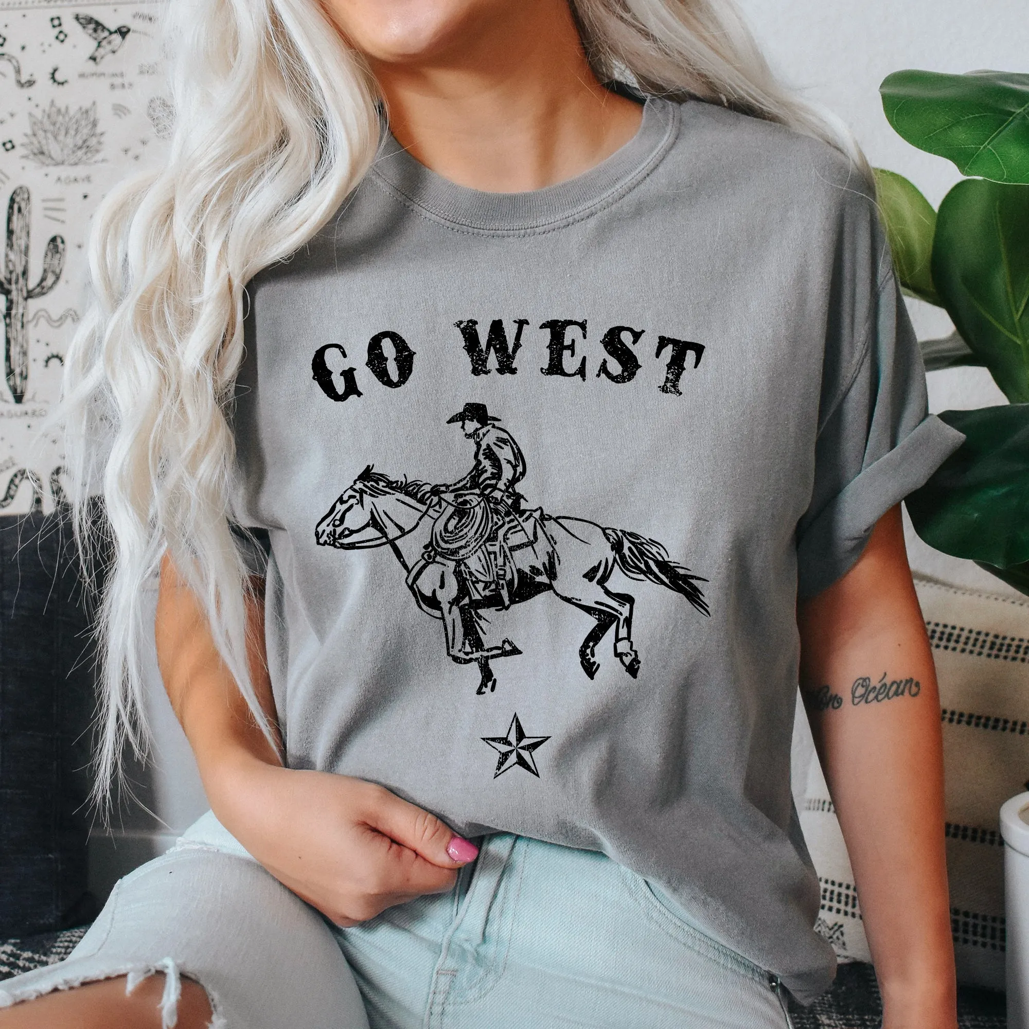 Go West, Cowboy, Horse, Western, Retro, Vintage, Tshirt Comfort Colors T-Shirt sold by Refinery Number One product image thumbnail 3