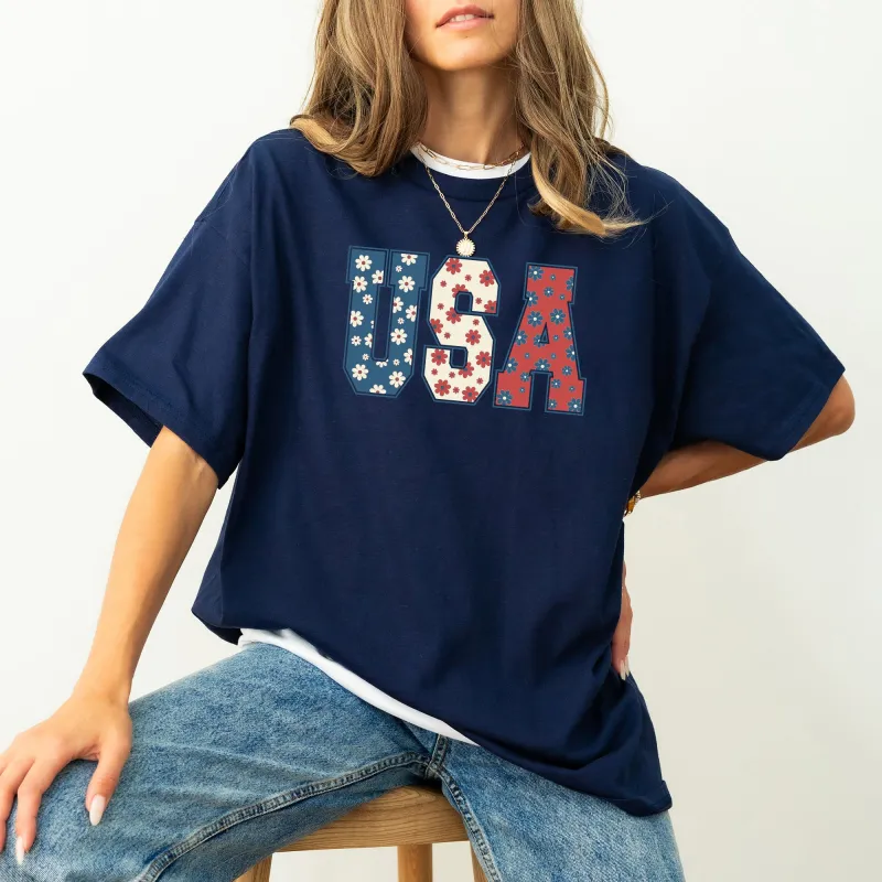USA, Floral Print, Patriotic, America, Comfort Colors Tshirt sold by Refinery Number One