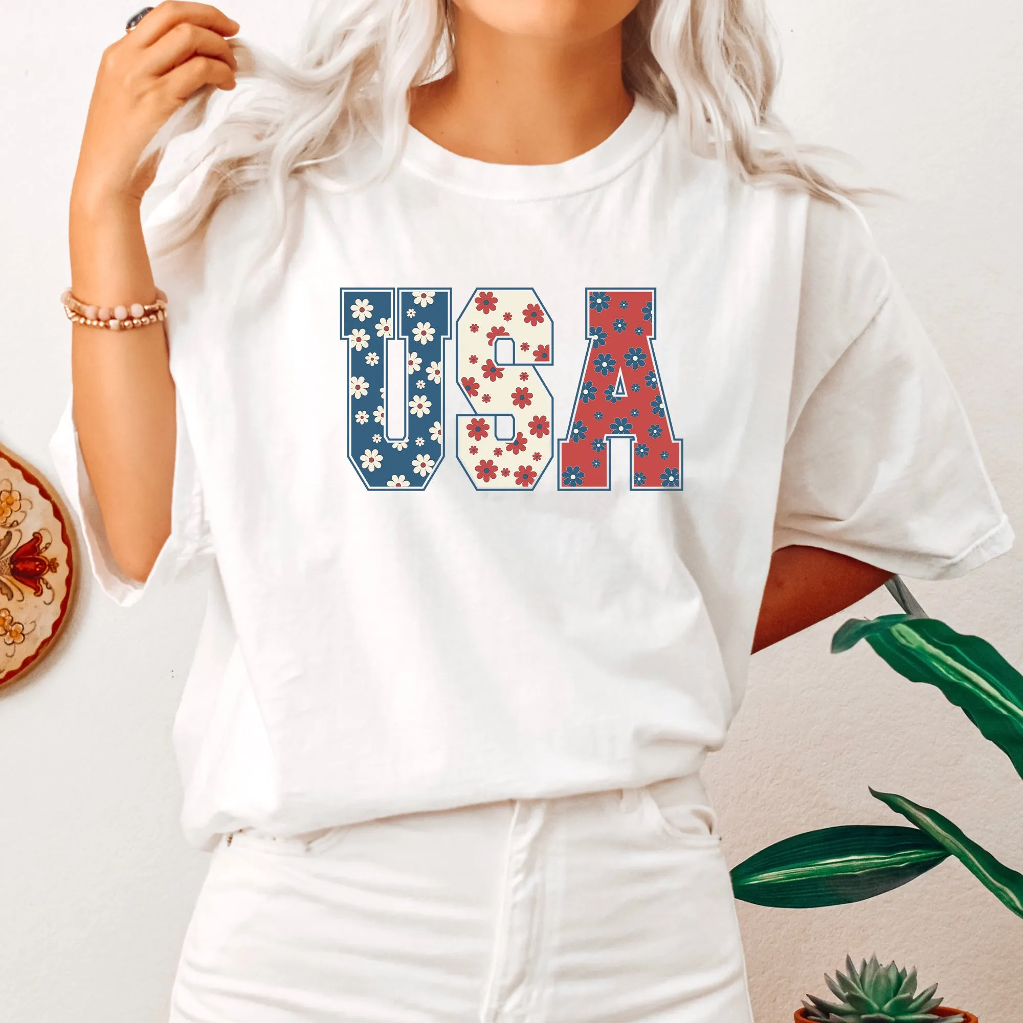 USA, Floral Print, Patriotic, America, Comfort Colors Tshirt sold by Refinery Number One product image thumbnail 2