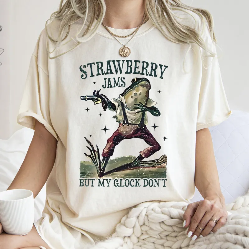 Strawberry Jams, Glock Don't, Frog, Meme, Joke, Aesthetic, Trendy, Toad, Comfort Colors Tshirt sold by Refinery Number One