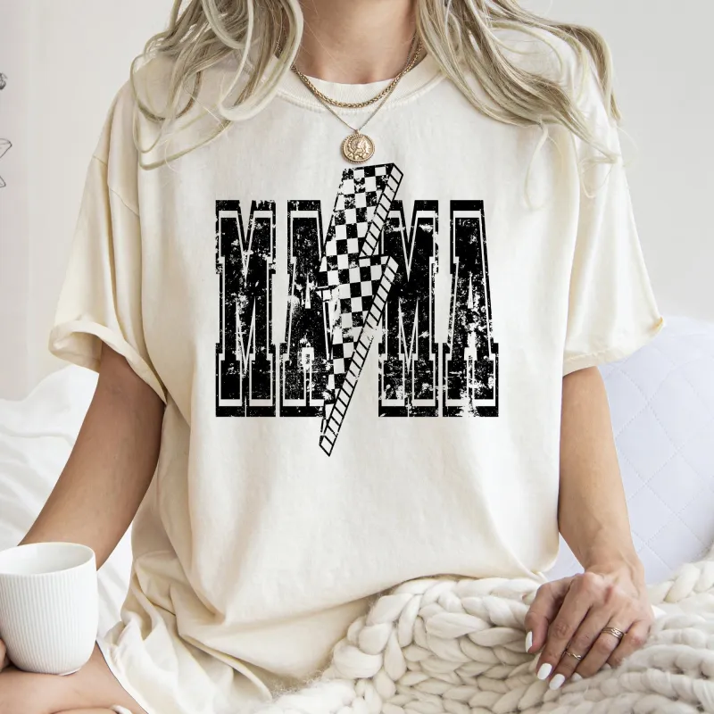 Mama, Lightening Bolt, Vintage, Checkered, Mother's Day, Motherhood, Mom, Comfort Colors Tshirt sold by Refinery Number One