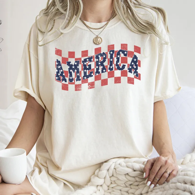 America, Retro, Patriotic, USA, Checkered, Vintage, Tshirt Comfort Colors T-Shirt sold by Refinery Number One