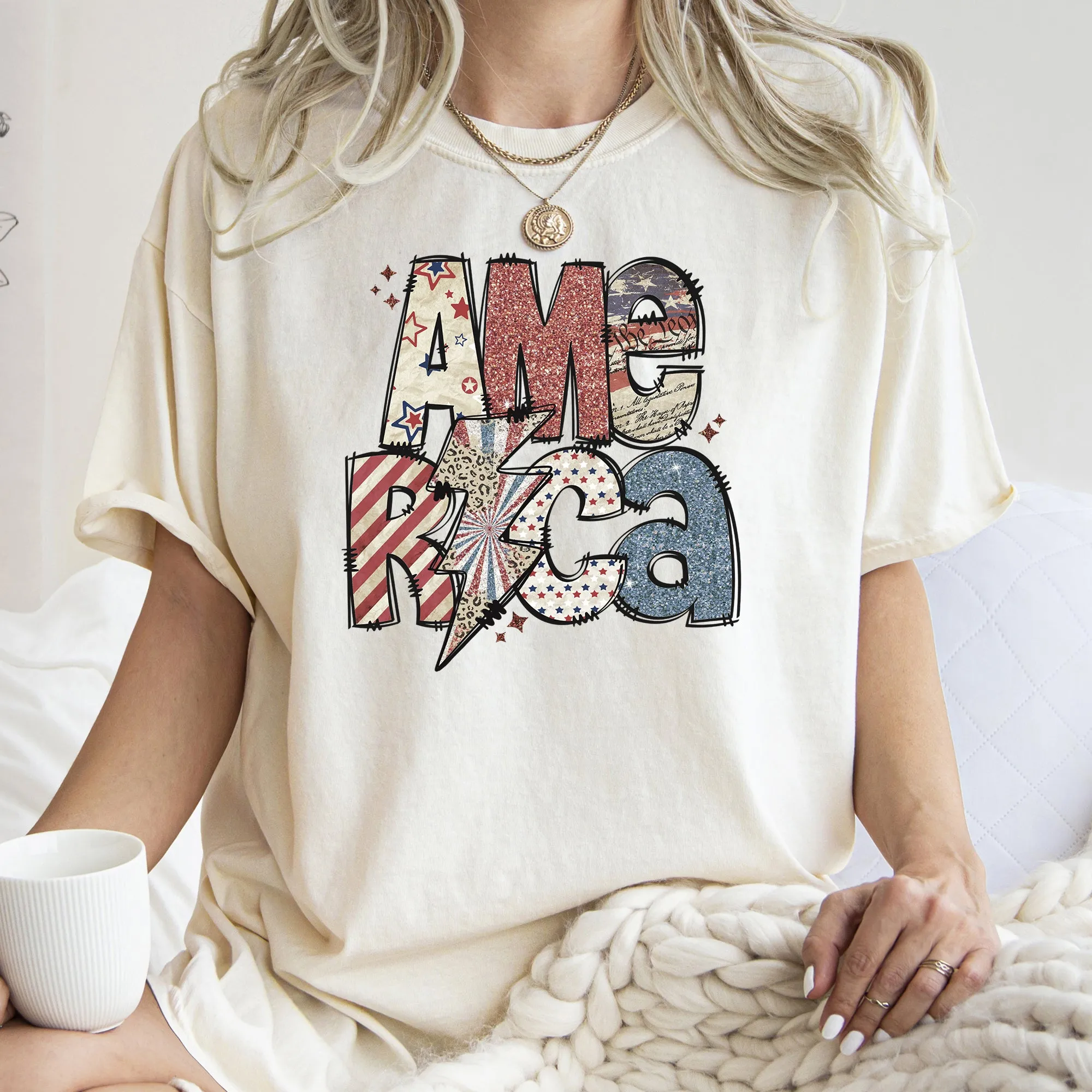 America, Patriotic, Lightening Bolt, Patterns, Patch, Tshirt Comfort Colors T-Shirt sold by Refinery Number One product image thumbnail 2