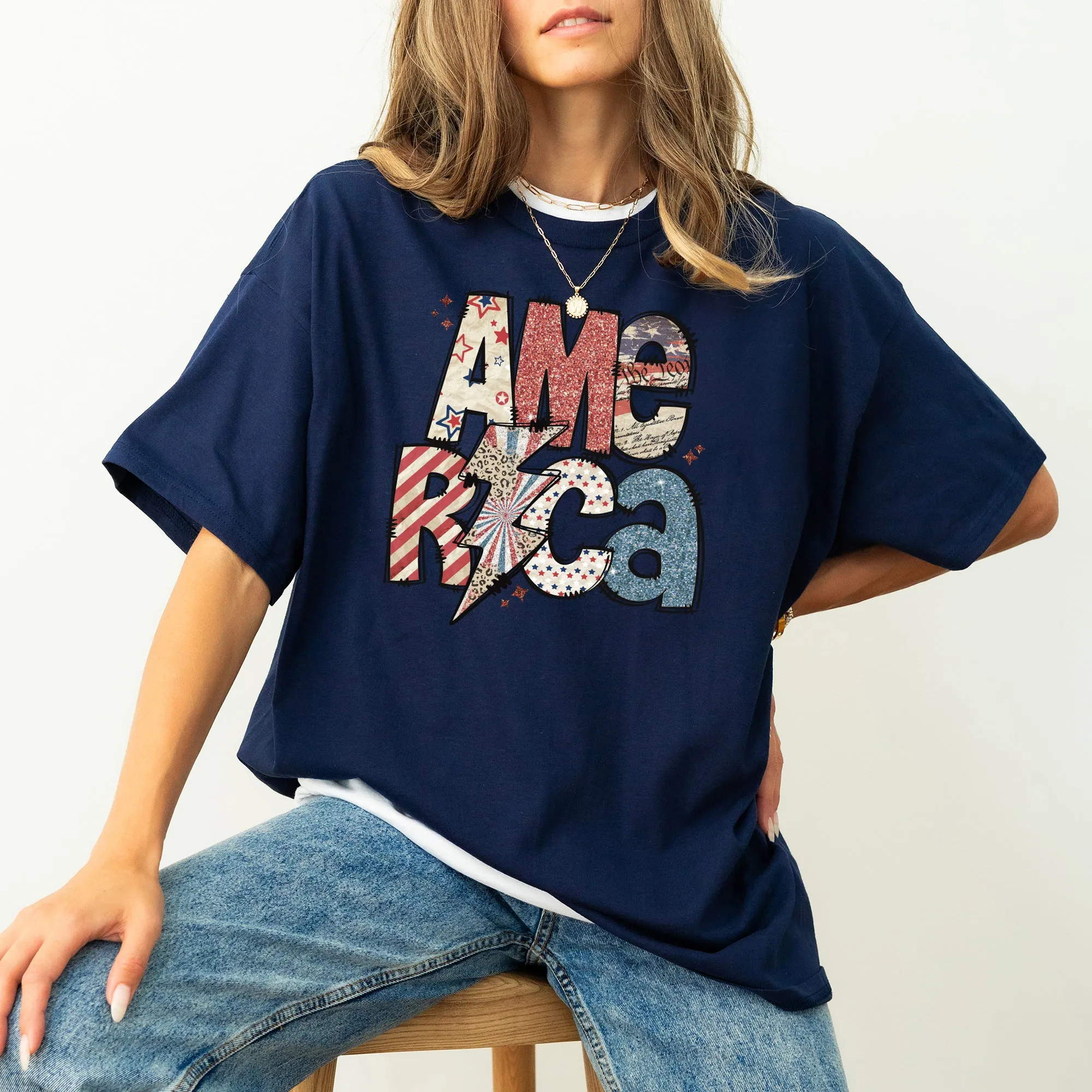 America, Patriotic, Lightening Bolt, Patterns, Patch, Tshirt Comfort Colors T-Shirt sold by Refinery Number One product image thumbnail 3