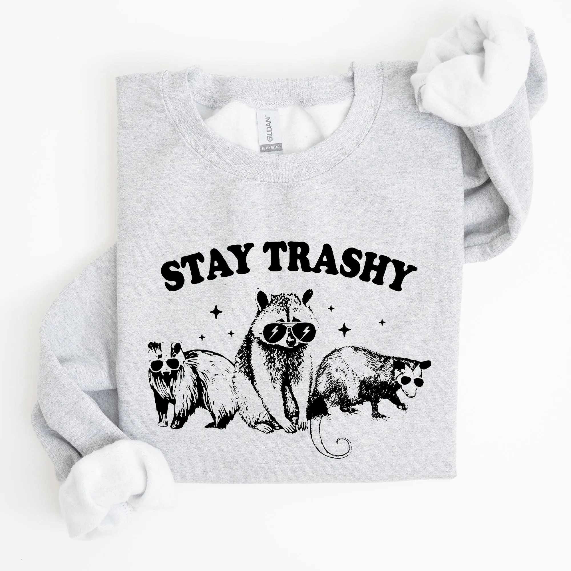 Stay Trashy Raccoon Possum Aesthetic Meme Funny Graphic Illustration Quote Pop Culture Style Sweatshirt sold by Refinery Number One product image thumbnail 2