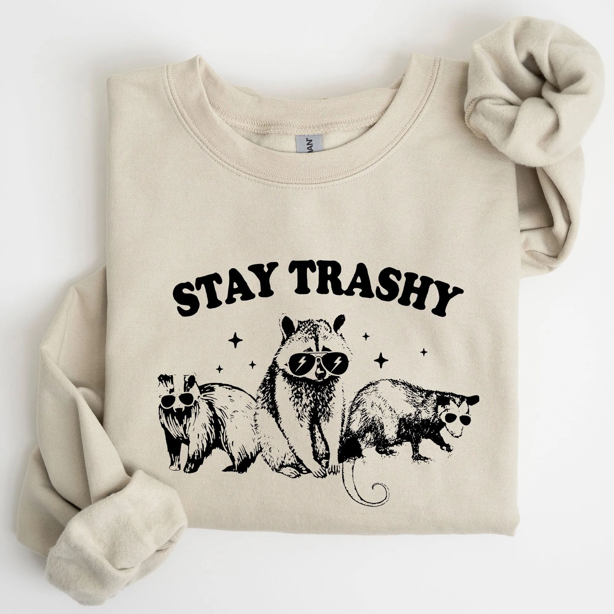 Stay Trashy Raccoon Possum Aesthetic Meme Funny Graphic Illustration Quote Pop Culture Style Sweatshirt sold by Refinery Number One