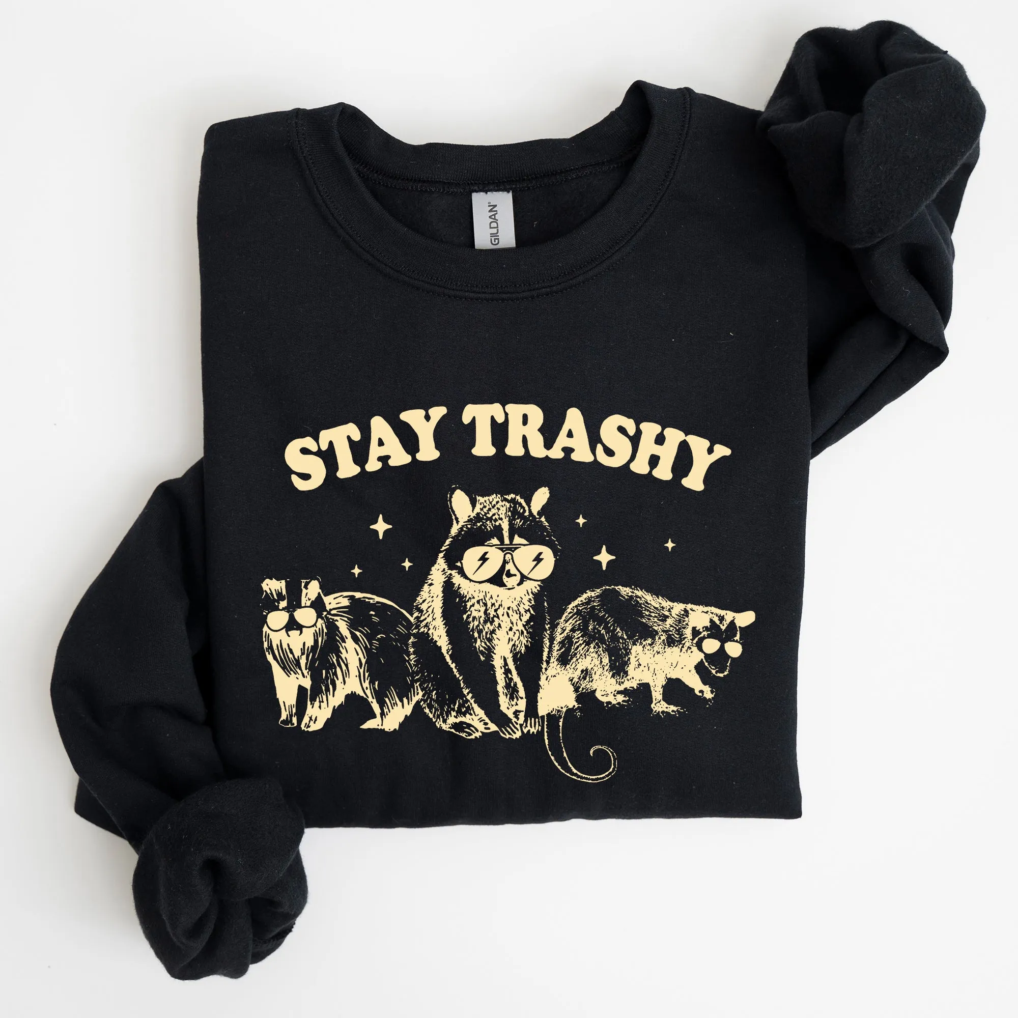 Stay Trashy Raccoon Possum Aesthetic Meme Funny Graphic Illustration Quote Pop Culture Style Sweatshirt sold by Refinery Number One product image thumbnail 3
