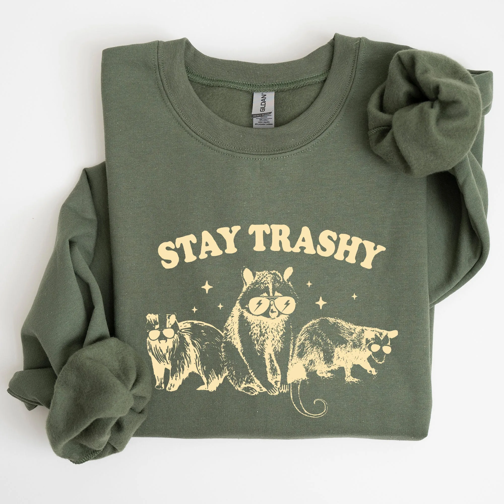 Stay Trashy Raccoon Possum Aesthetic Meme Funny Graphic Illustration Quote Pop Culture Style Sweatshirt sold by Refinery Number One product image thumbnail 4