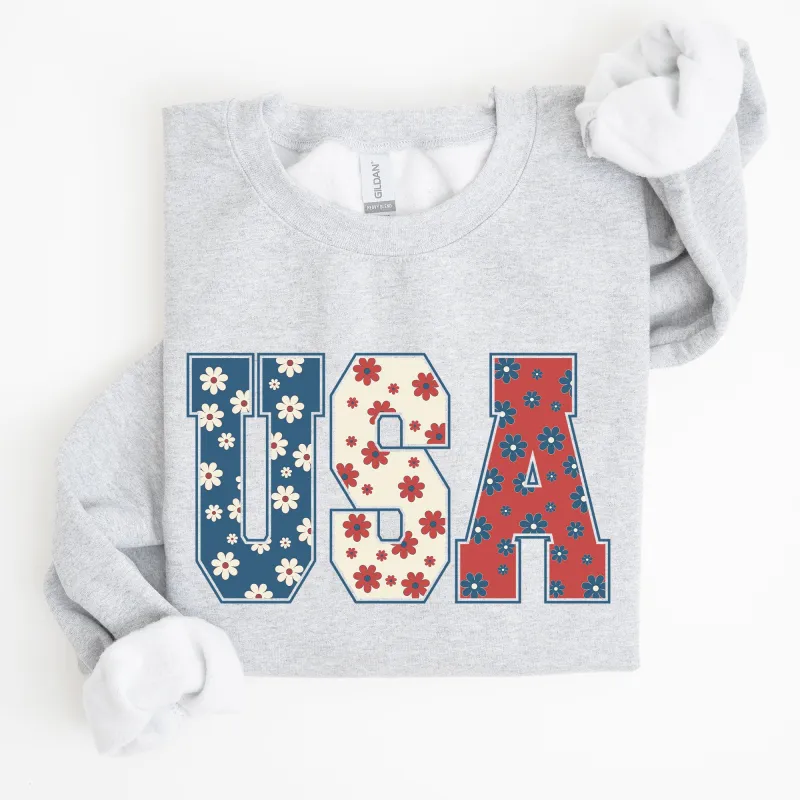 USA, Floral Print, Patriotic, America Flag Sweatshirt sold by Refinery Number One
