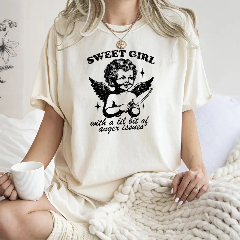 Sweet Girl, Anger Issues, Cupid, Angel, Meme, Aesthetic, Funny, Comfort Colors Tshirt sold by Refinery Number One