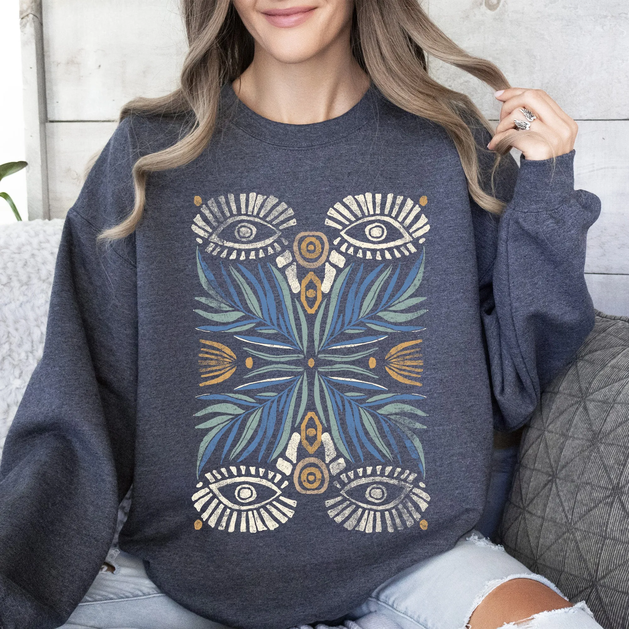 Boho Folk Art Vintage Mystical Floral Sweatshirt sold by Refinery Number One product image thumbnail 3