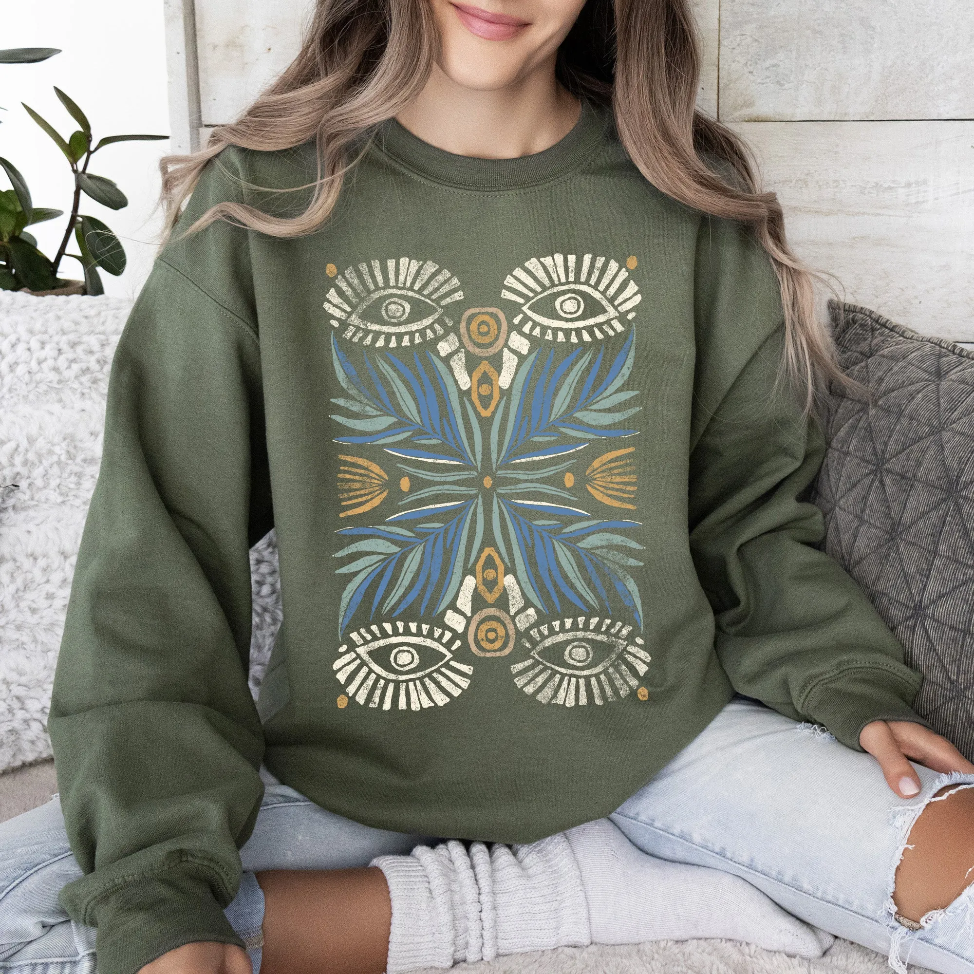 Boho Folk Art Vintage Mystical Floral Sweatshirt sold by Refinery Number One product image thumbnail 5