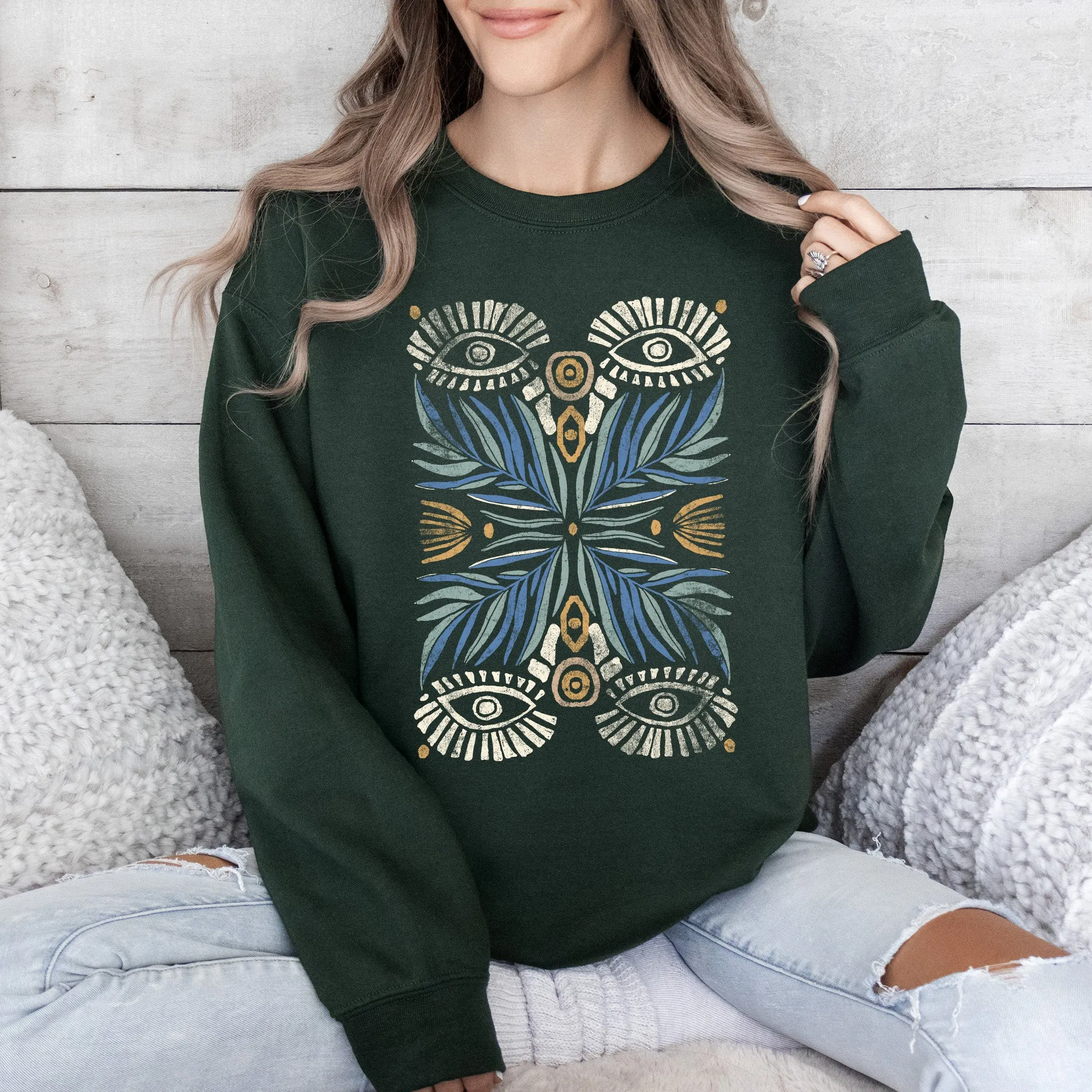 Boho Folk Art Vintage Mystical Floral Sweatshirt sold by Refinery Number One product image thumbnail 4