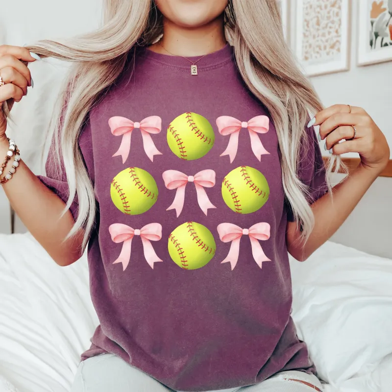 Softball, Pink Bows, Sports, Coquette, Mother's Day Tshirt Comfort Colors T-Shirt made by Refinery Number One