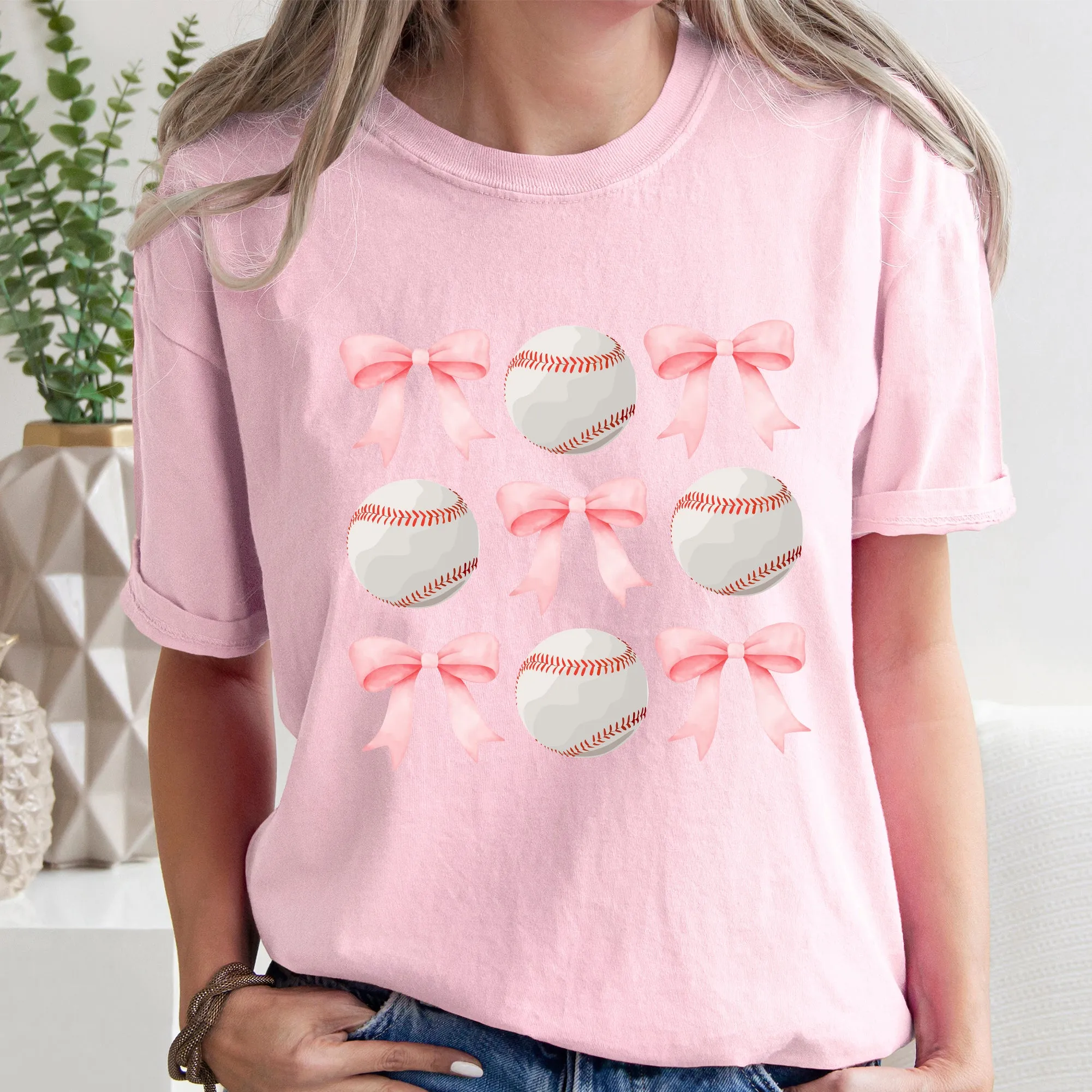 Baseball, Pink Bows, Mother, Mama, Sports, Coquette Tshirt Comfort Colors T-Shirt sold by Refinery Number One product image thumbnail 3