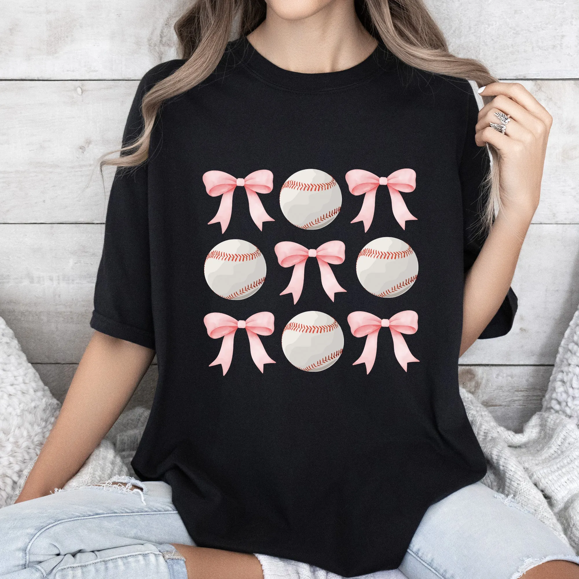 Baseball, Pink Bows, Mother, Mama, Sports, Coquette Tshirt Comfort Colors T-Shirt sold by Refinery Number One product image thumbnail 2