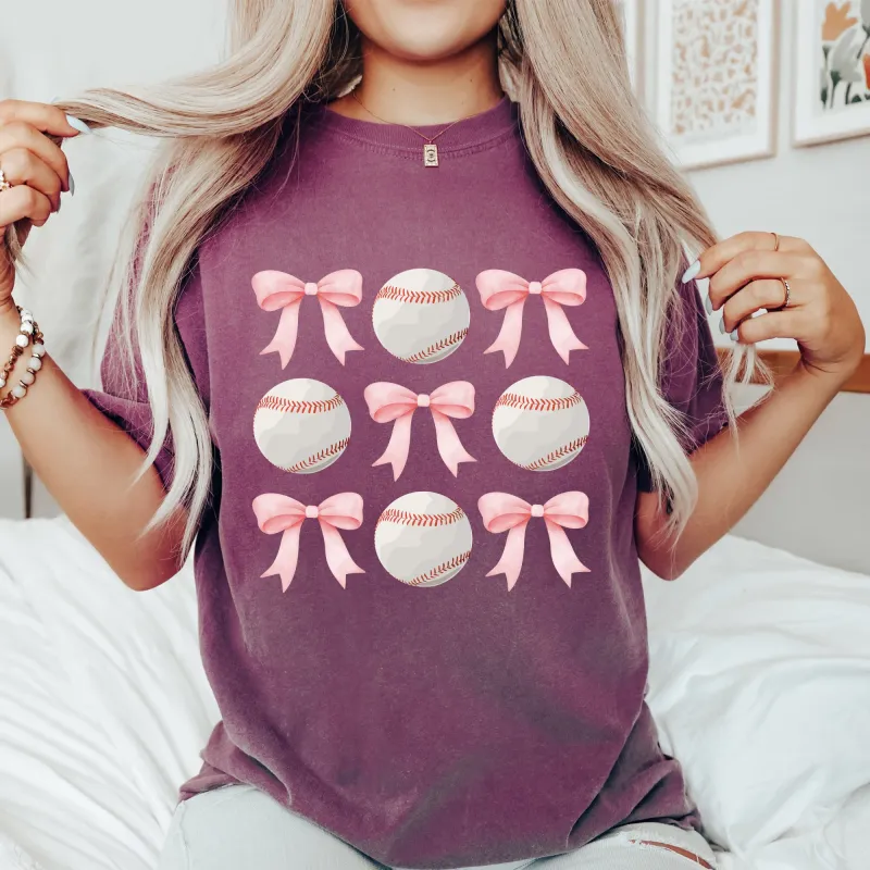 Baseball, Pink Bows, Mother, Mama, Sports, Coquette Tshirt Comfort Colors T-Shirt sold by Refinery Number One
