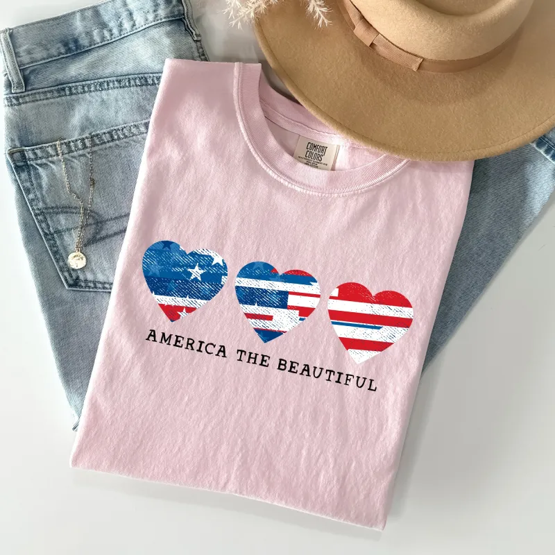 America The Beautiful, Retro Hearts, Patriotic Tshirt Comfort Colors T-Shirt sold by Refinery Number One