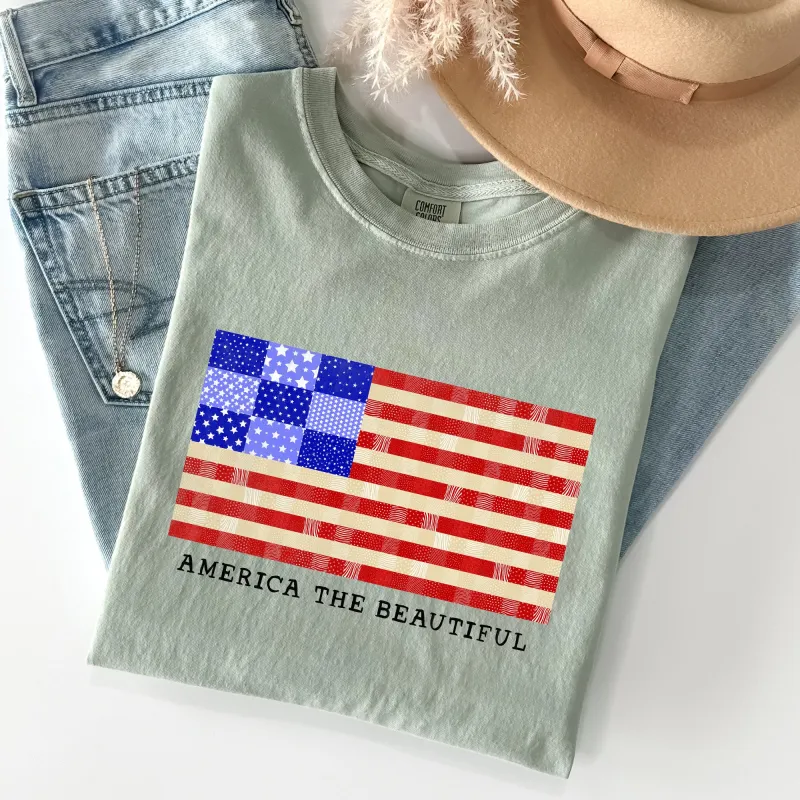 America The Beautiful, Quilt, Flag, 4th of July Tshirt Comfort Colors T-Shirt sold by Refinery Number One