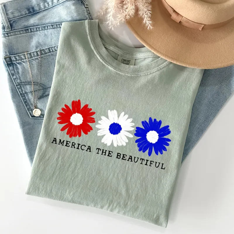 America The Beautiful, Flowers, Red White Blue Tshirt Comfort Colors T-Shirt sold by Refinery Number One