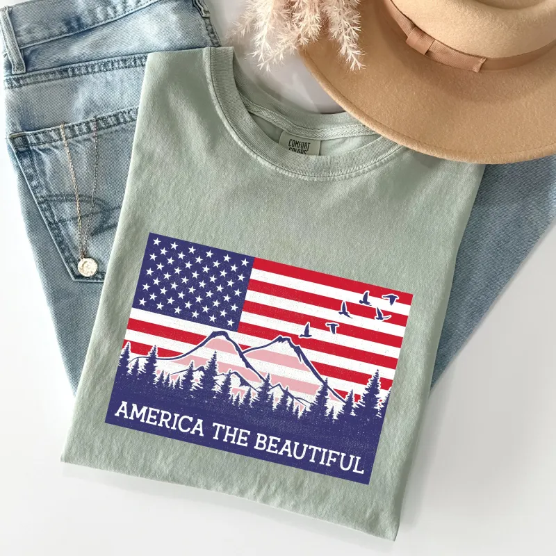 America The Beautiful, Flag, Mountains, Patriotic Tshirt Comfort Colors T-Shirt sold by Refinery Number One